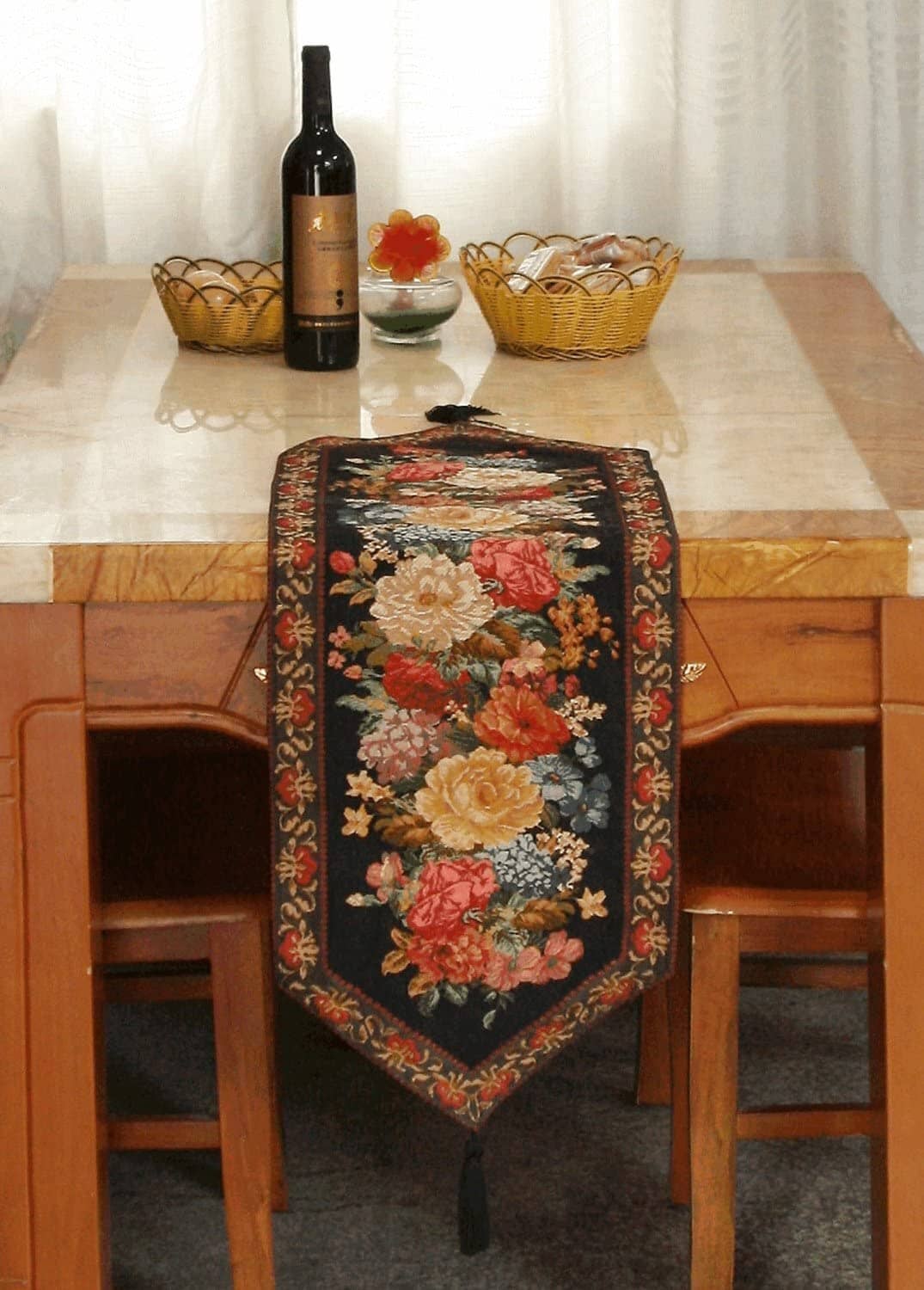 Tache Country Rustic Floral Midnight Awakening Table Runner (3089BL)