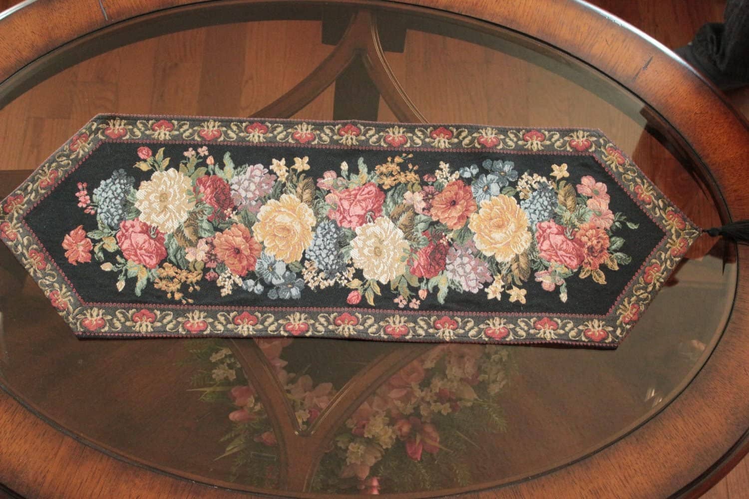 Tache Country Rustic Floral Midnight Awakening Table Runner (3089BL)