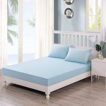 DaDa Bedding Cotton Soothing Light Sky Blue Fitted Sheet (JHW-604)