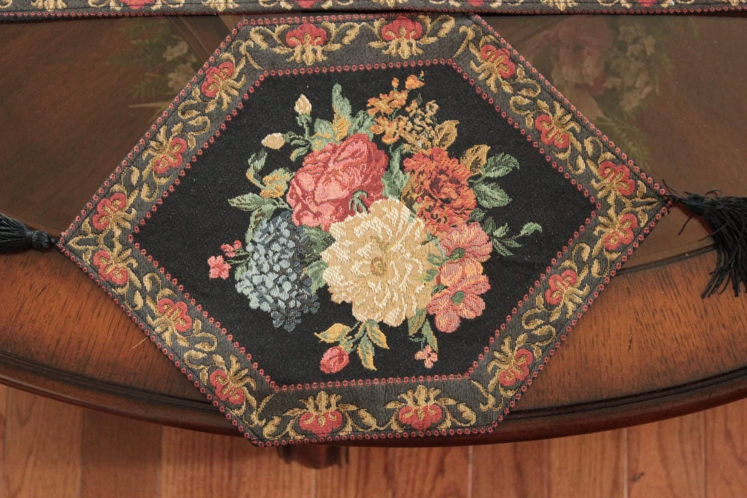 Tache Country Rustic Floral Midnight Awakening Table Runner (3089BL)