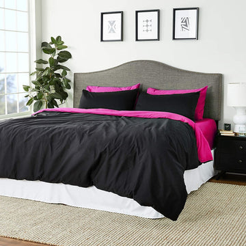 Tache Cotton Hot Pink Black Reversible Comforter Set With Zipper Cover