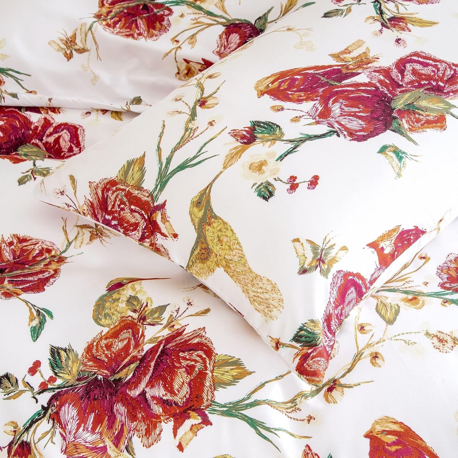 Tache Floral Hummingbirds Burgundy White Vintage Rose Garden Pillowcase (SD-7676)