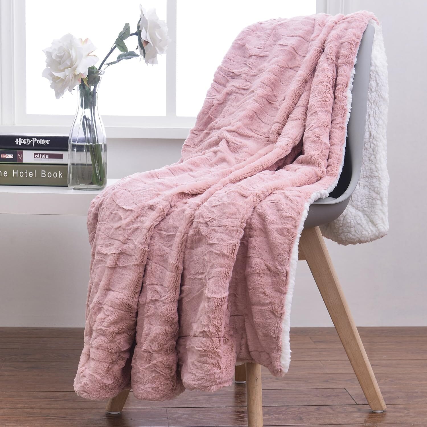Tache Faux Fur Dusty Muted Pink Throw Blanket (#7)