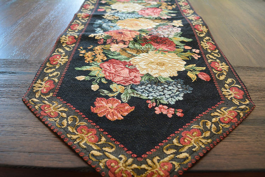 Tache Country Rustic Floral Midnight Awakening Table Runner (3089BL)