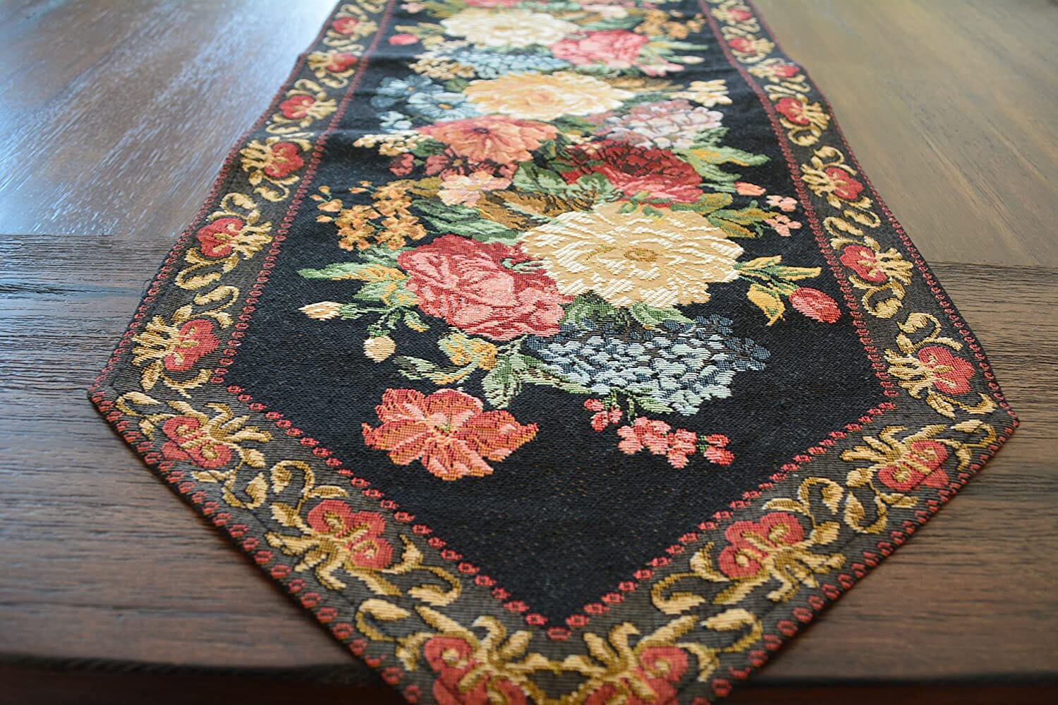 Tache Country Rustic Floral Midnight Awakening Table Runner (3089BL)