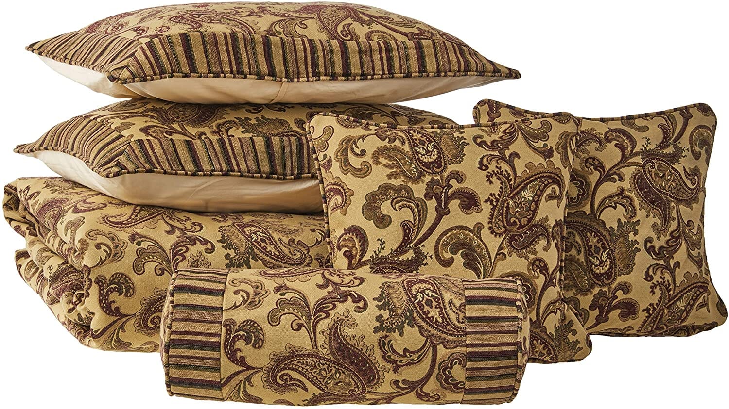 Tache Chenille Elegant Paisley Striped Brown Burgundy Exotic Blooms Comforter Set With Zipper Cover (BM14224)
