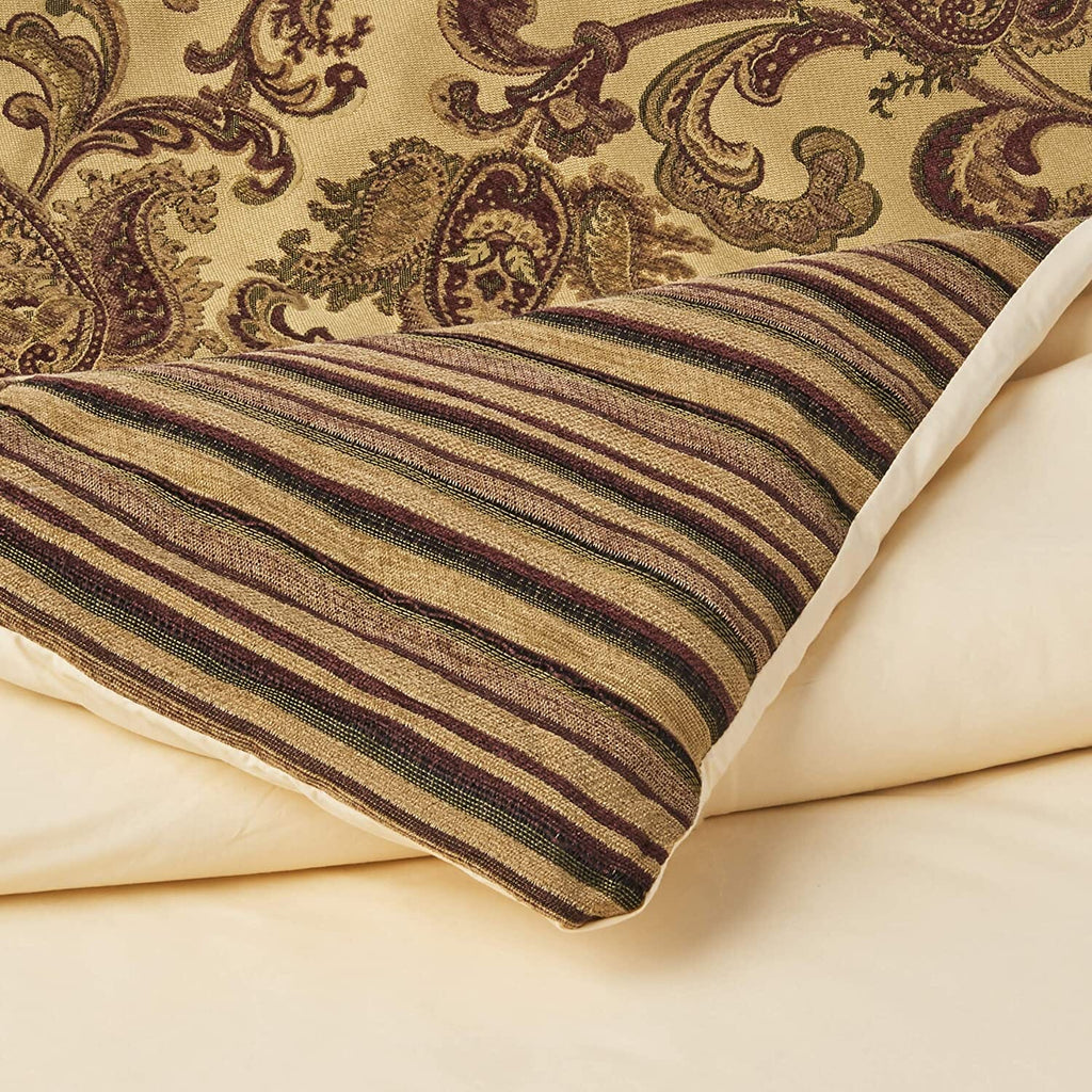 Tache Chenille Elegant Paisley Striped Brown Burgundy Exotic Blooms Comforter Set With Zipper Cover (BM14224)