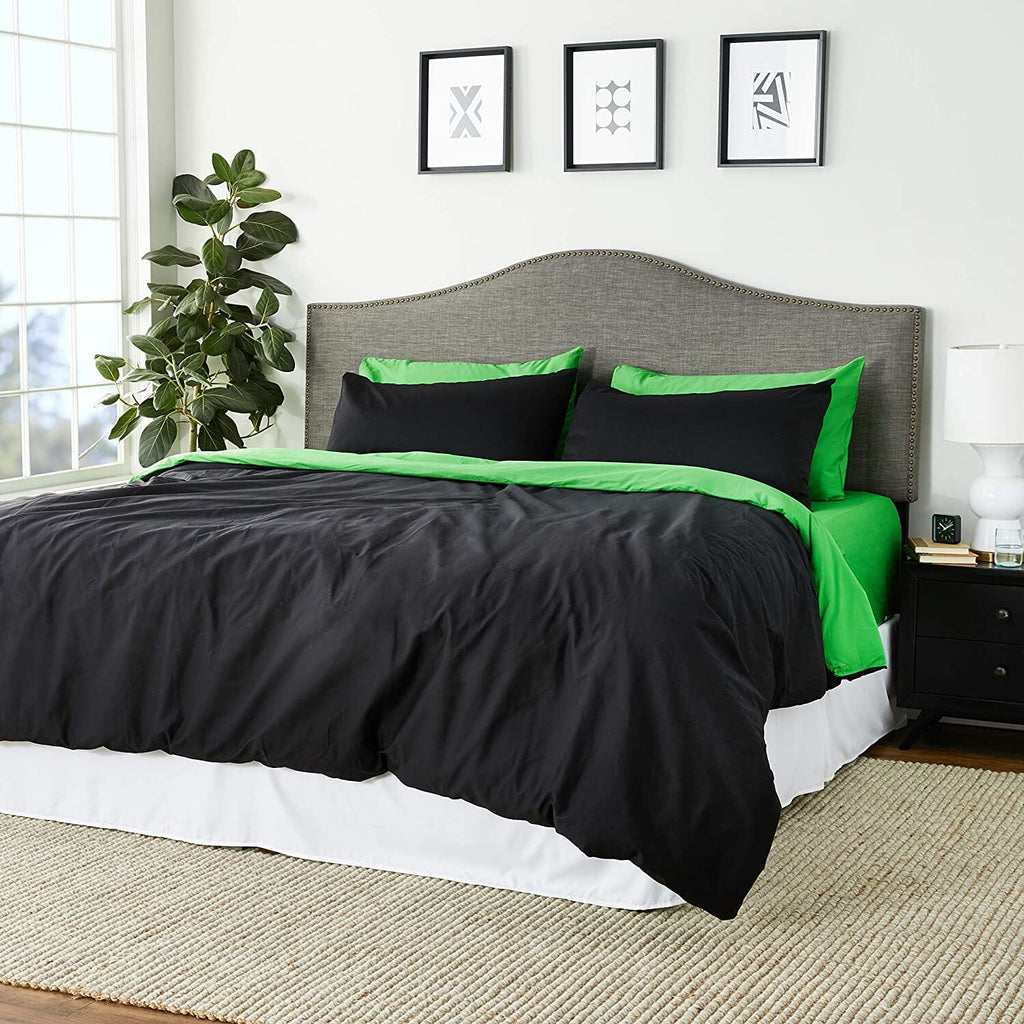 Tache Cotton Lime Green Black Reversible Comforter Set With Zipper Cover