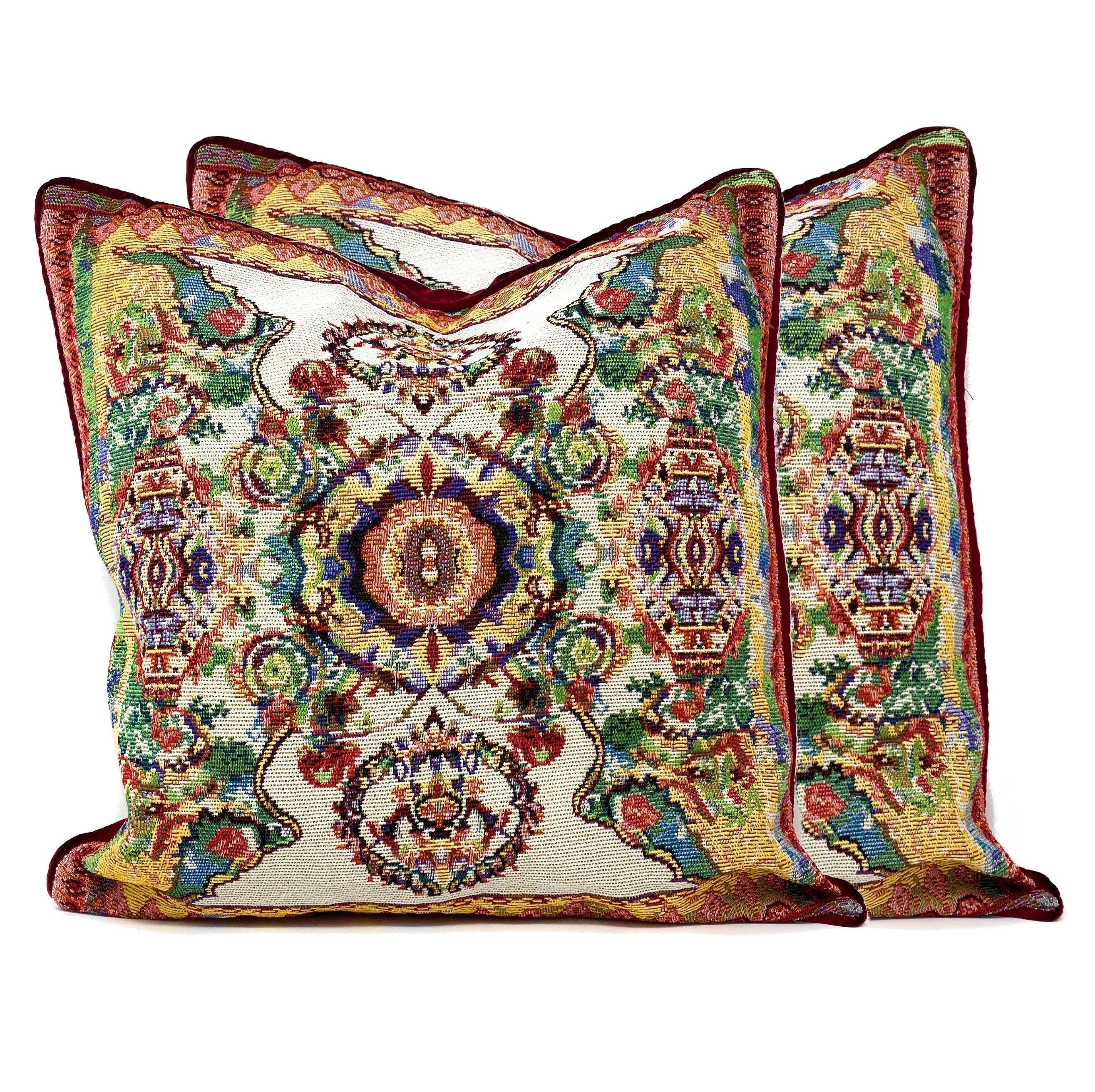 Tache Elegant Ivory Colorful Ornate Paisley Woven Tapestry Throw Pillow Cover (18193)