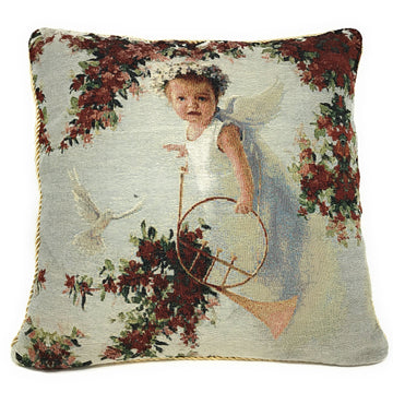 Tache Cupid's Horn Antique Rose Bird Dove Woven Tapestry Throw Pillow Cover (16375)