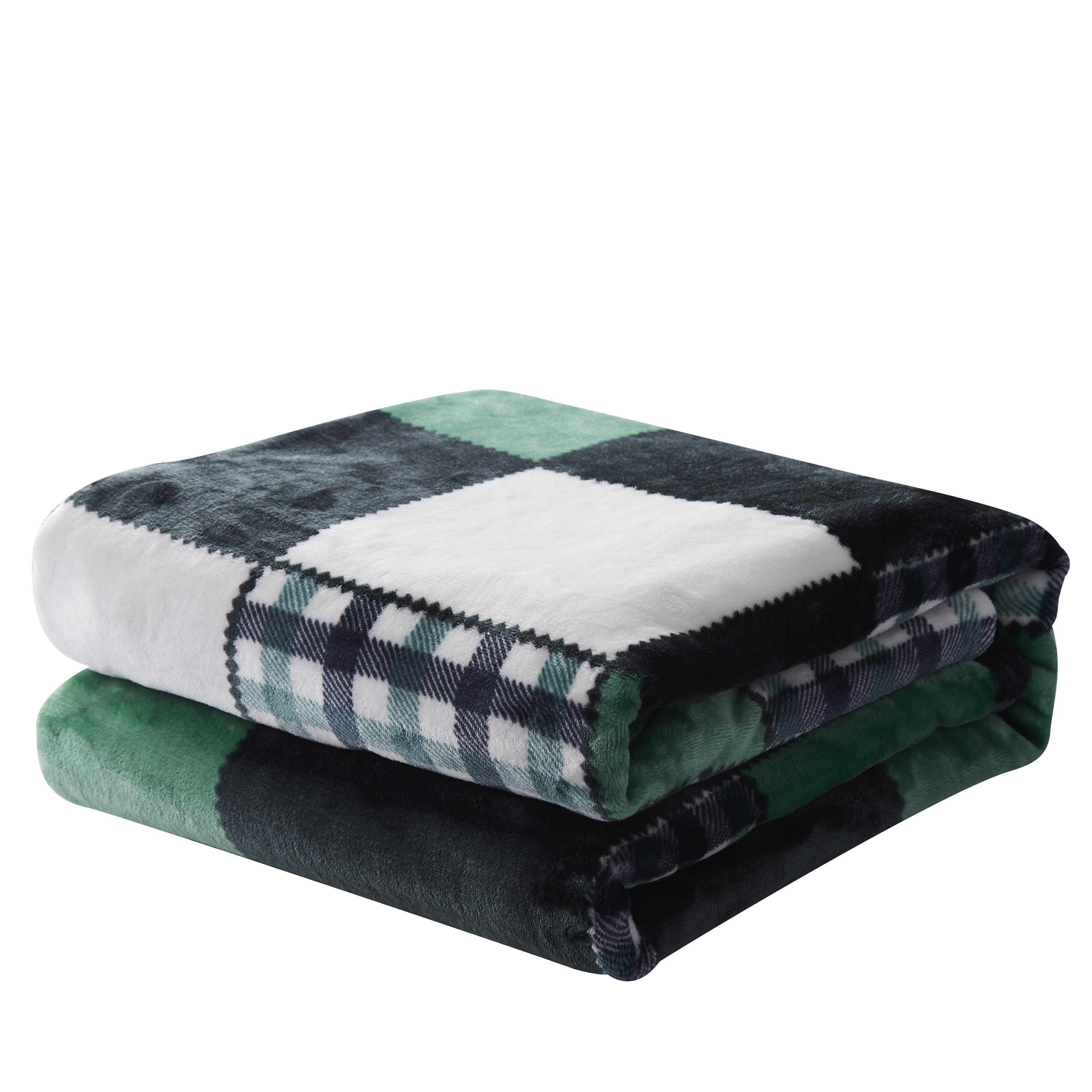 Tache Forest Green Plaid Flannel Throw Blanket (4023)