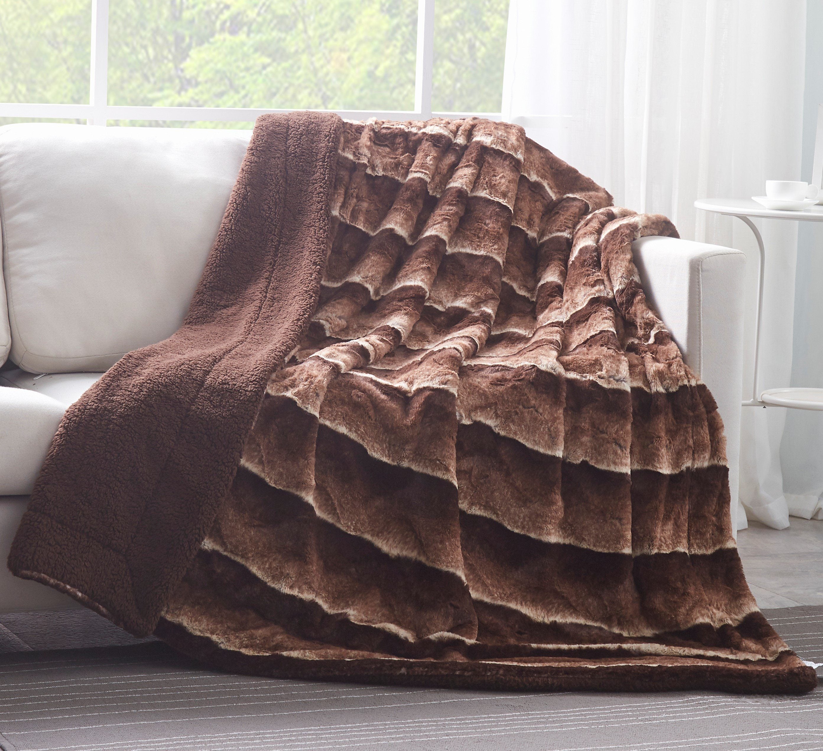 Tache Golden Brown Faux Fur Sherpa Throw Blanket (DY01)