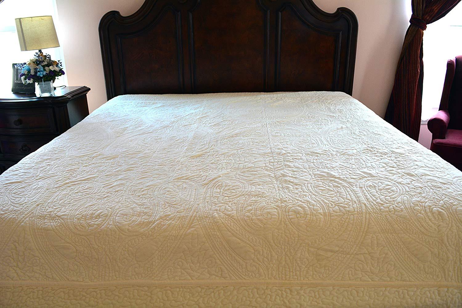 Tache Super Soft Cream Scalloped Good Vibration Quilted Fleece Bedspread Set (DXJ109041-3)
