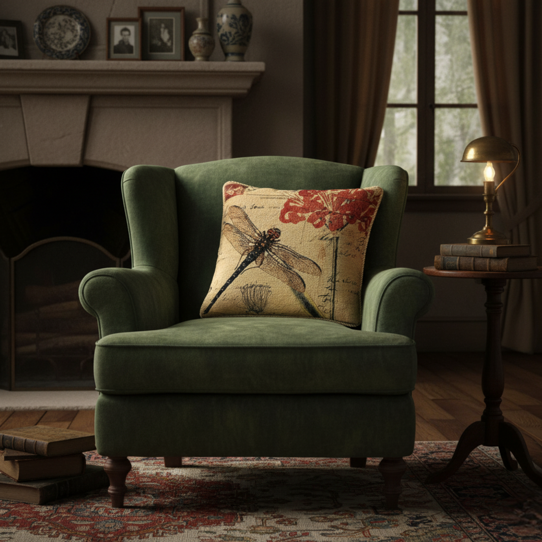 Taterbush Fly High Dragonfly European Postcard Tapestry Woven Throw Pillow Cover (15044)