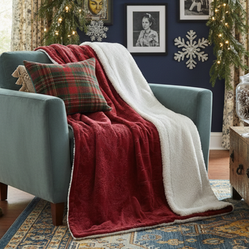 Tache Solid Embossed Merlot Red Reversible Sherpa Throw Blanket (62087)