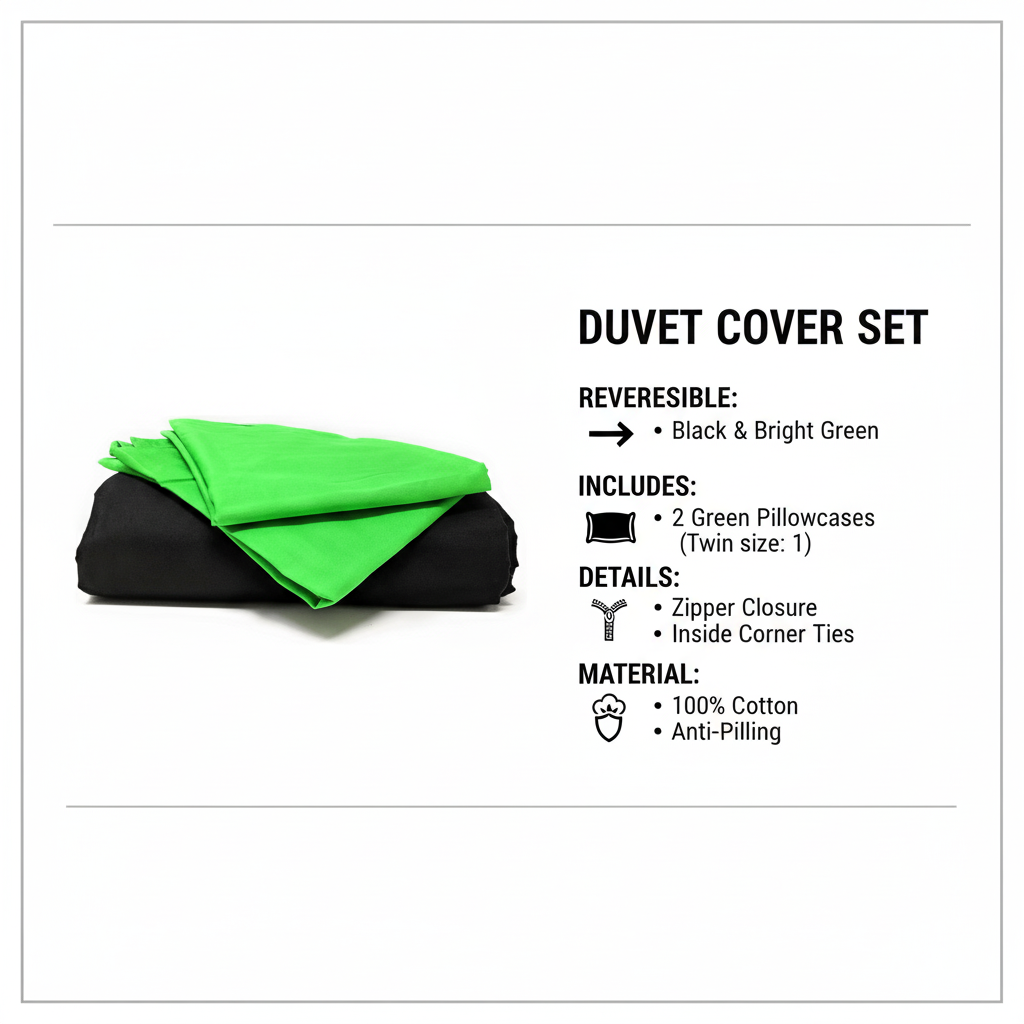 Taterbush Cotton Lime Green & Black Reversible Duvet Cover (DC32PC)