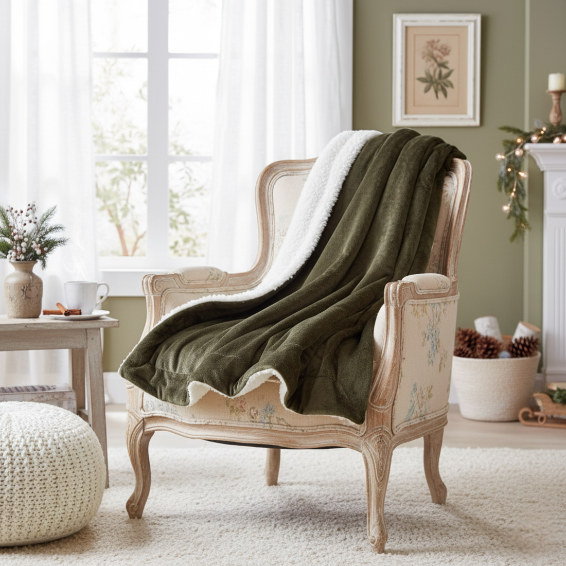 Taterbush Super Soft Evergreen Micro Fleece Green Sherpa Throw Blanket