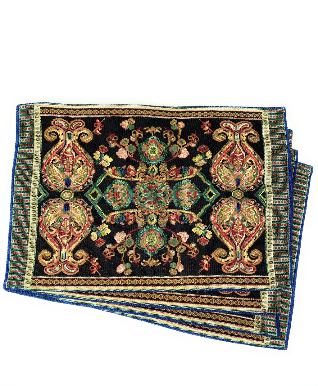 Tache Elegant Black Ornate Paisley Woven Tapestry Placemat Set (18192)