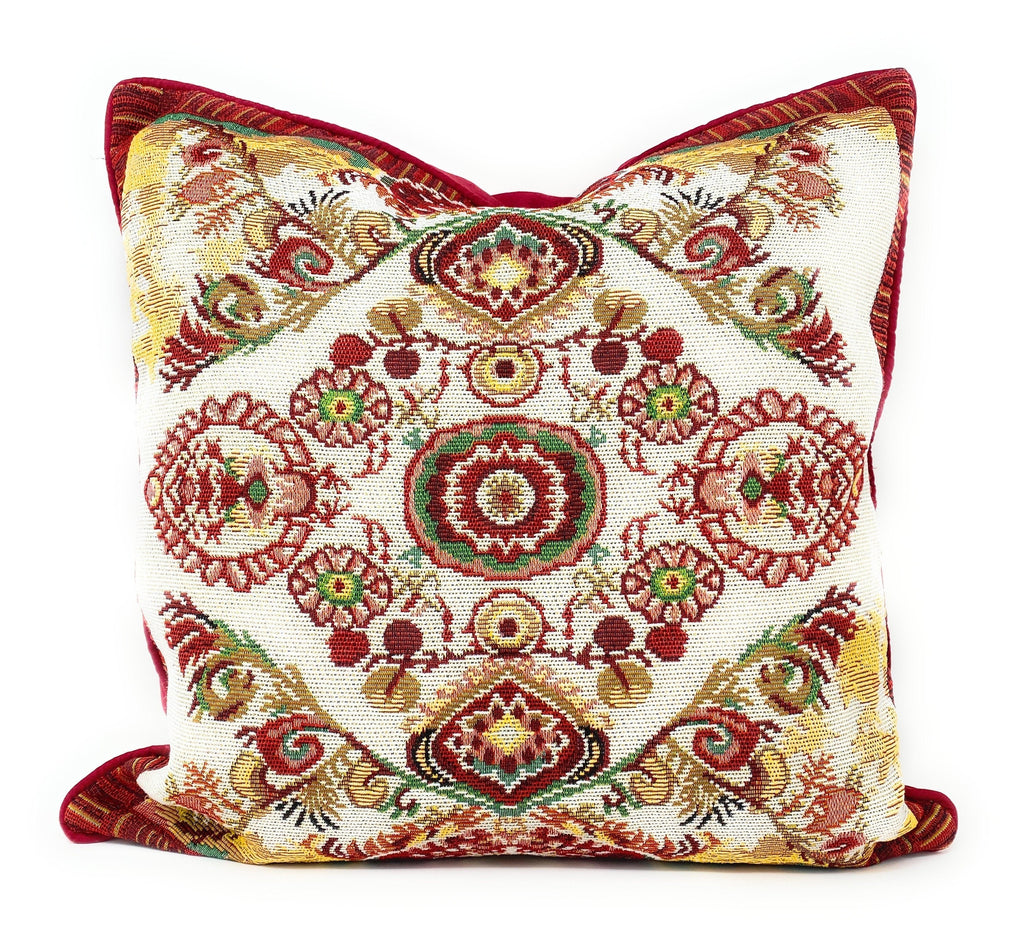 Tache Elegant Burgundy Ornate Paisley Woven Tapestry Throw Pillow Cover (18194)