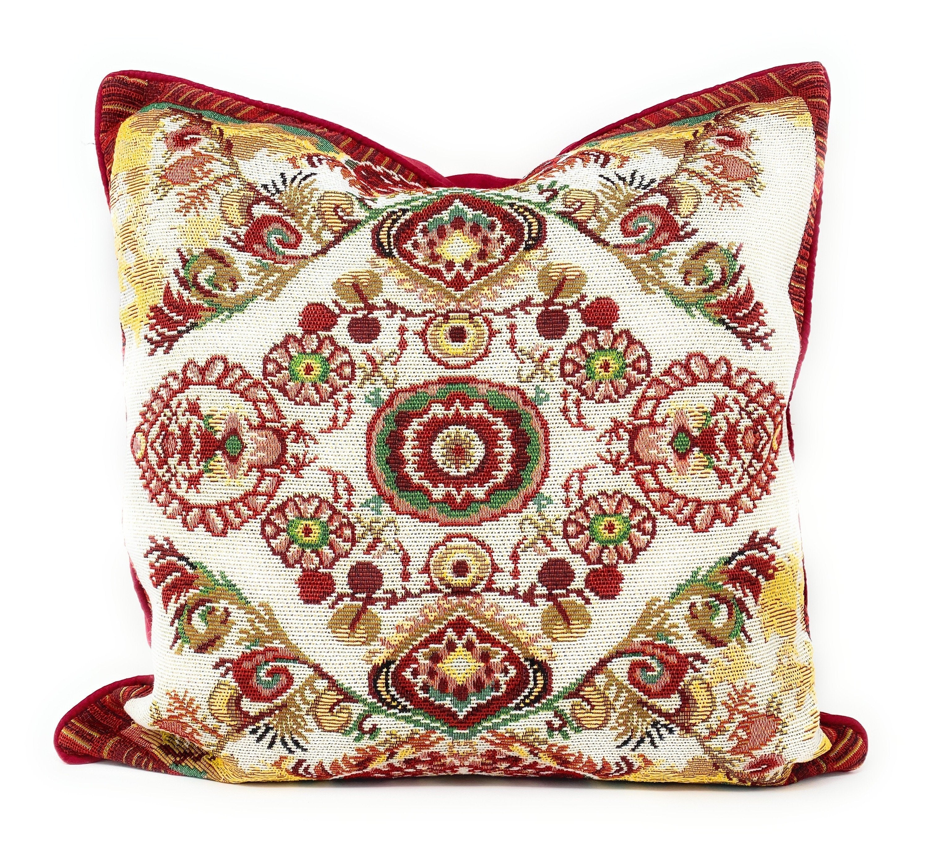 Tache Elegant Burgundy Ornate Paisley Woven Tapestry Throw Pillow Cover (18194)