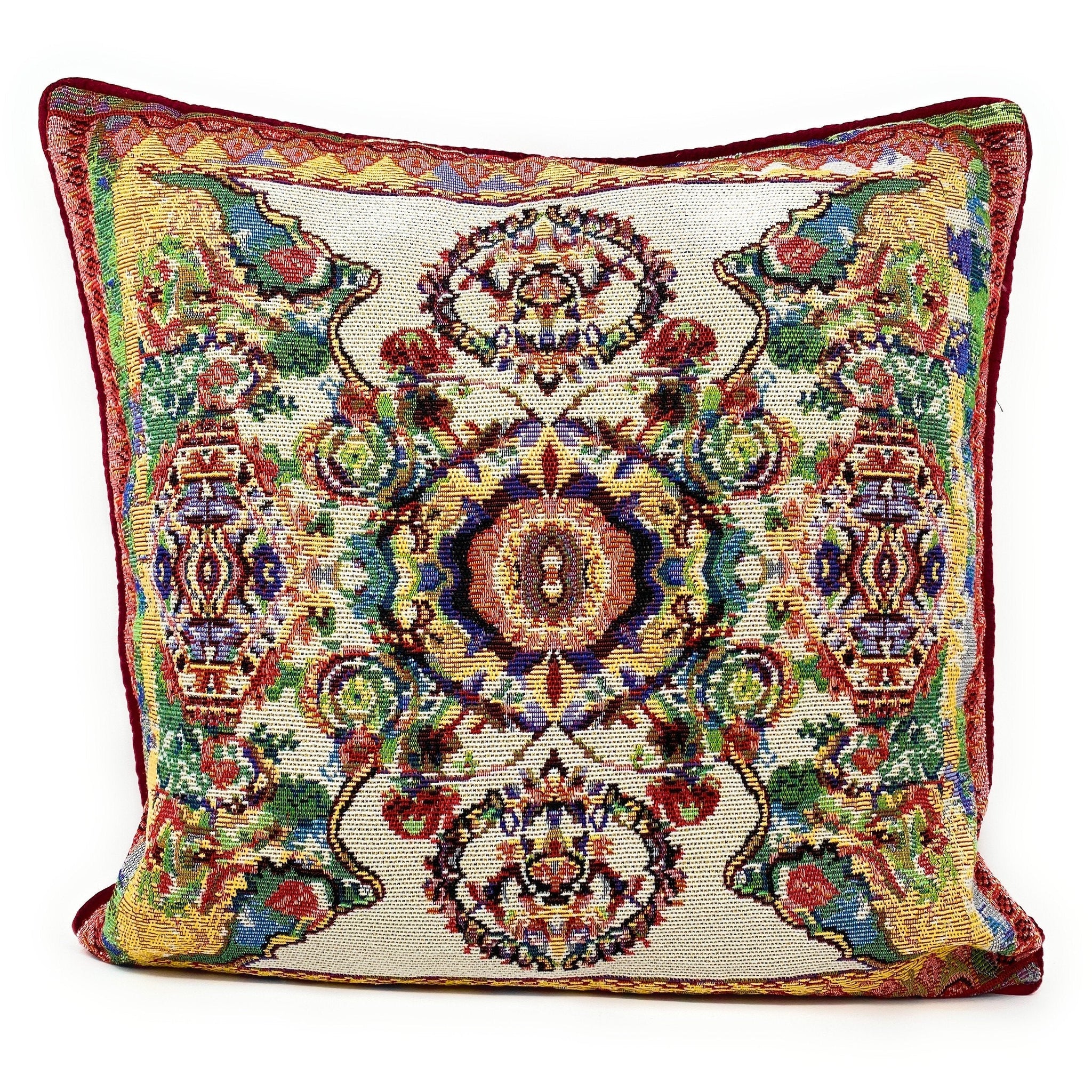 Taterbush Elegant Ivory Colorful Ornate Paisley Woven Tapestry Throw Pillow Cover (18193)