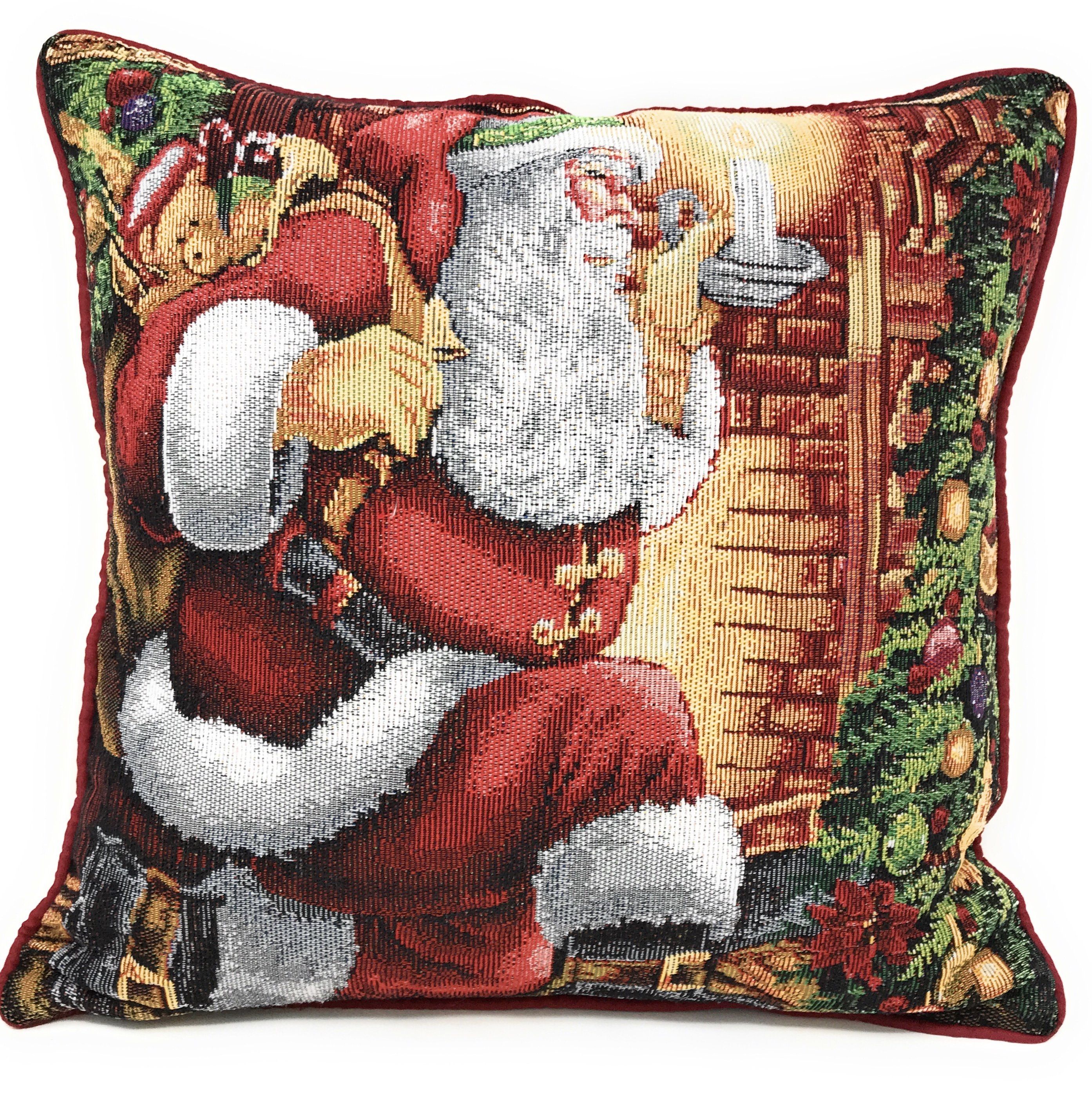 Tache Festive Santa Down the Chimney Tapestry Throw Pillow Cover (DB11533CC)