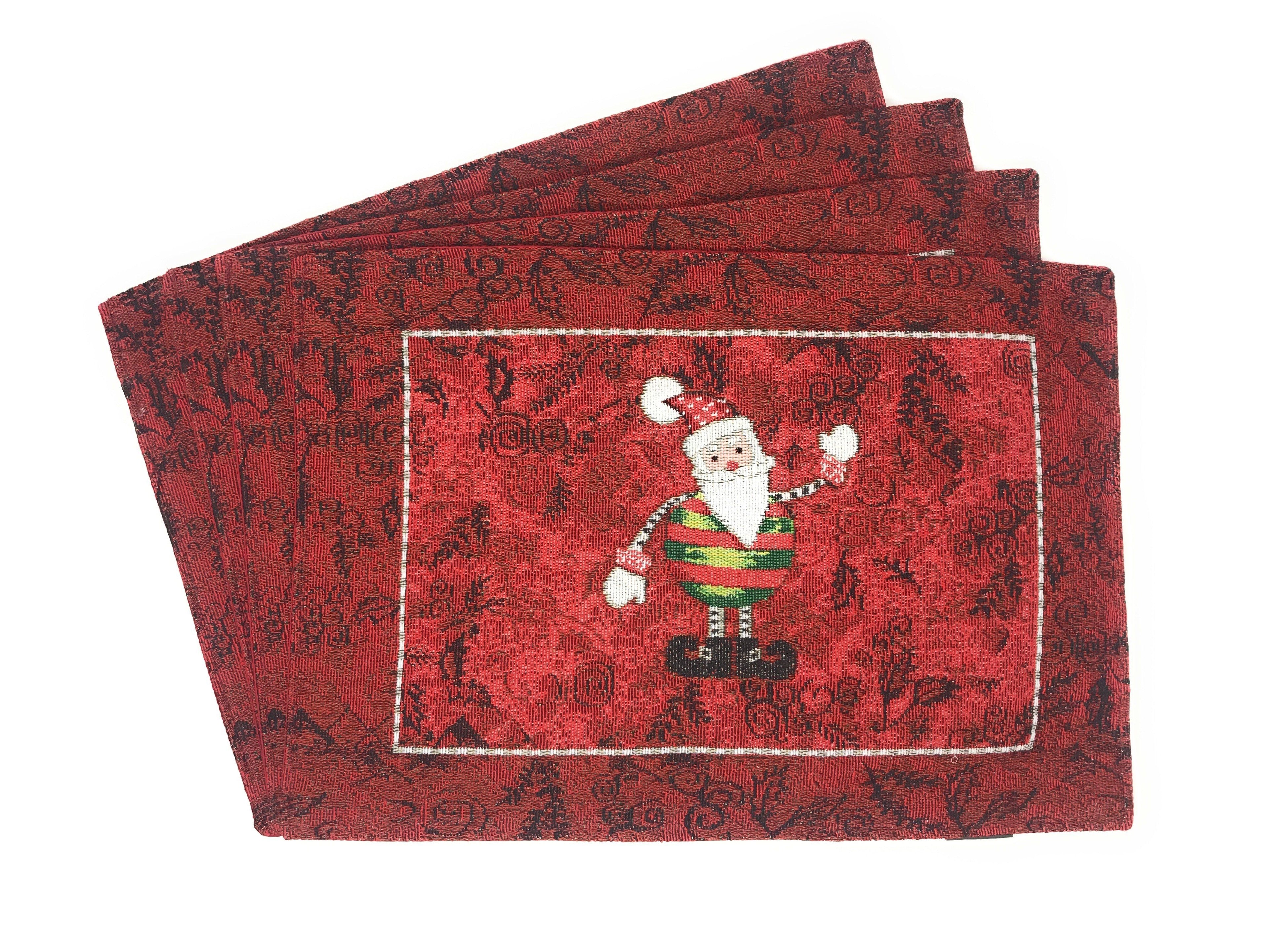 Tache Here Comes Santa Claus Vintage Holiday Woven Tapestry Red Christmas Placemat Set of 4 (8577PM)