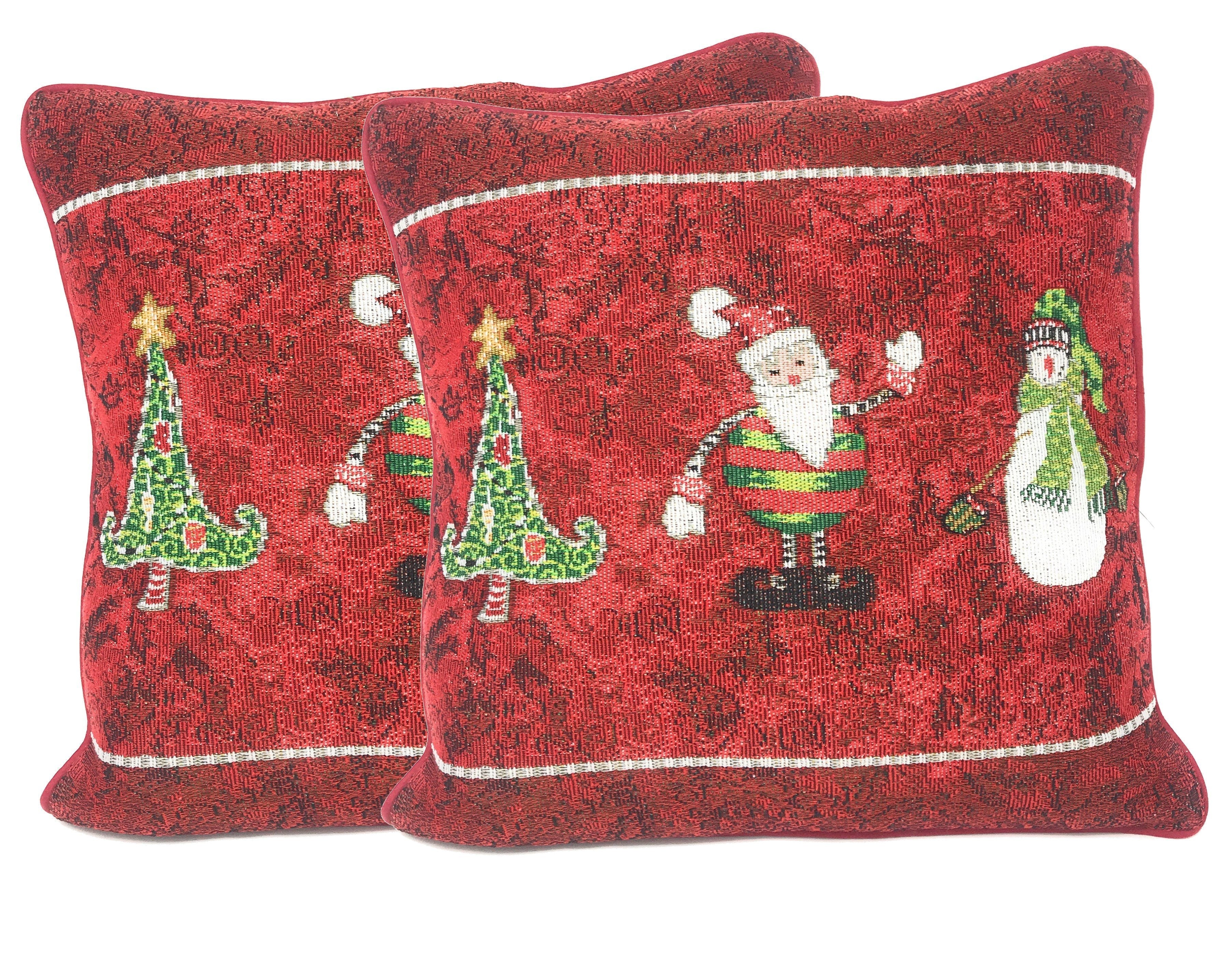Tache Here Comes Santa Claus Vintage Holiday Woven Tapestry Throw Pillow Cover (8577CC)