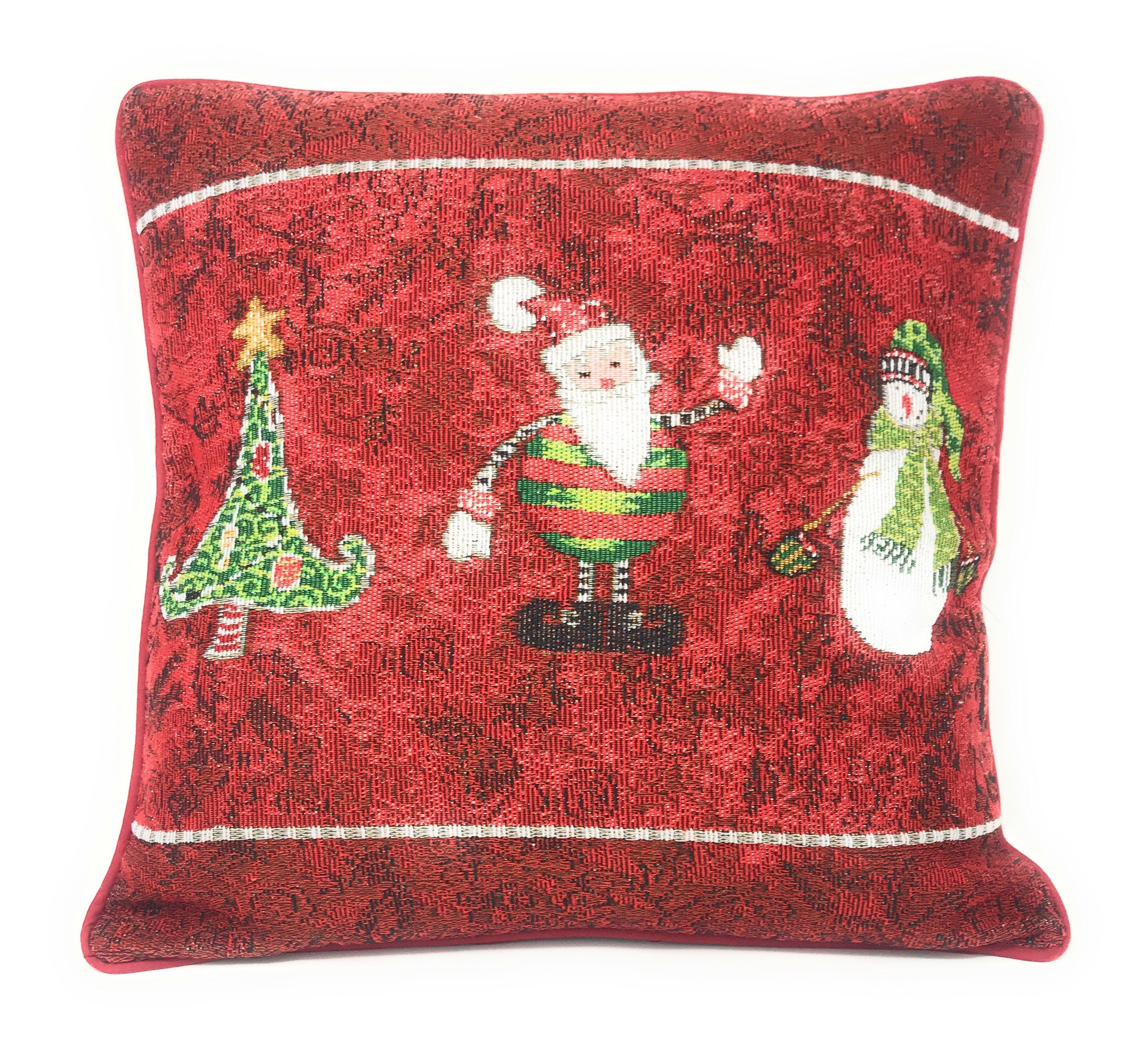 Tache Here Comes Santa Claus Vintage Holiday Woven Tapestry Throw Pillow Cover (8577CC)