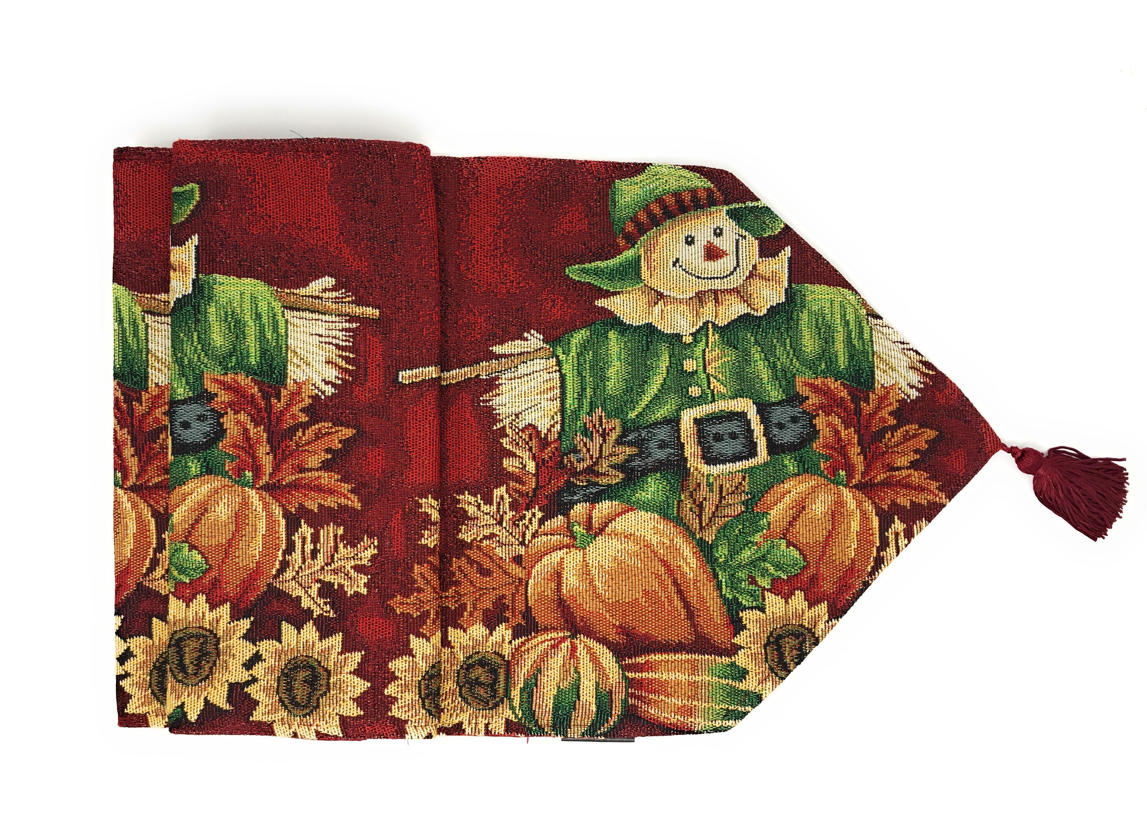 Tache Pumpkin Patch Scarecrow Autumn Harvest Woven Tapestry Table Runners (12921TR)