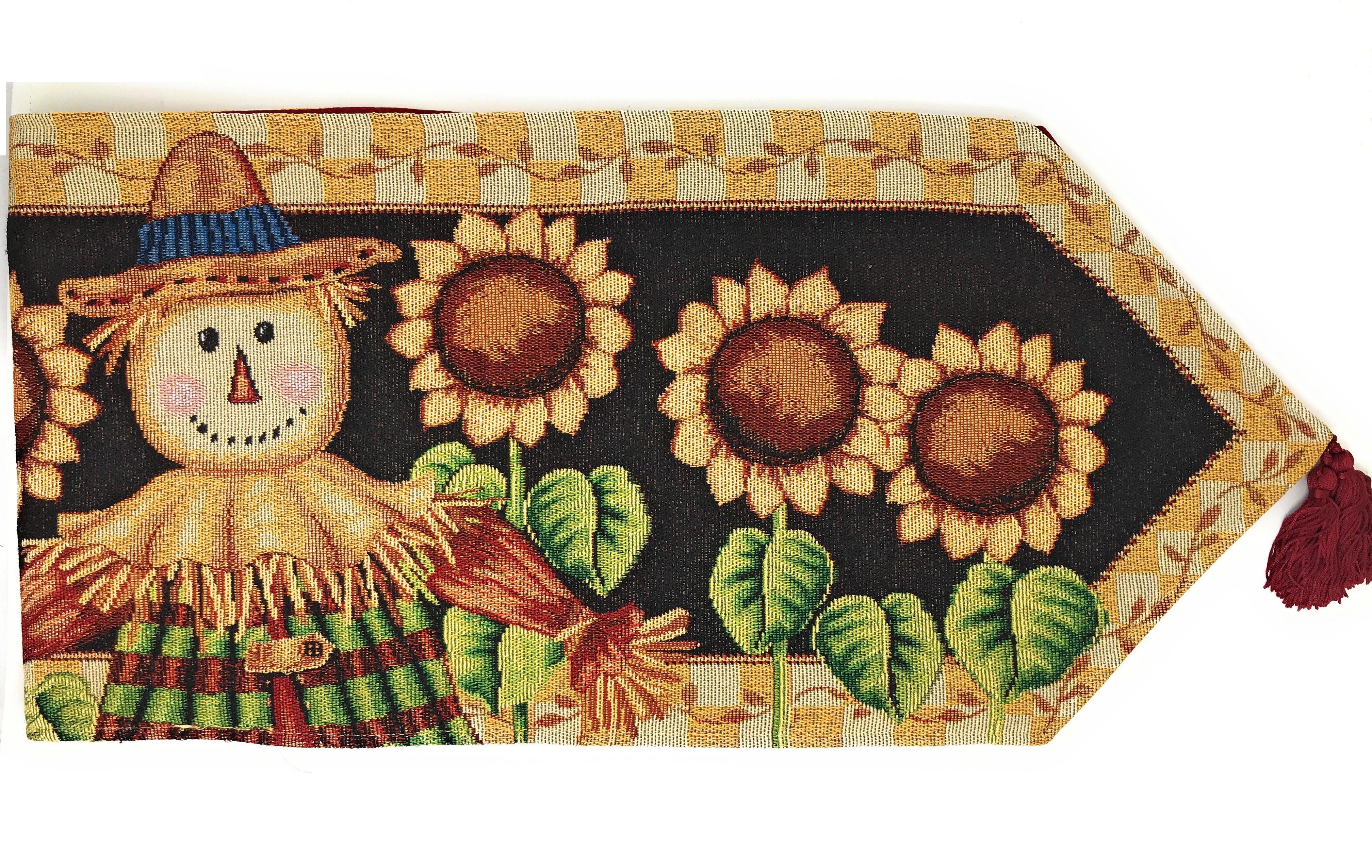 Tache Sunflower Field Scarecrow Autumn Harvest Woven Tapestry Table Runners (11712TR)