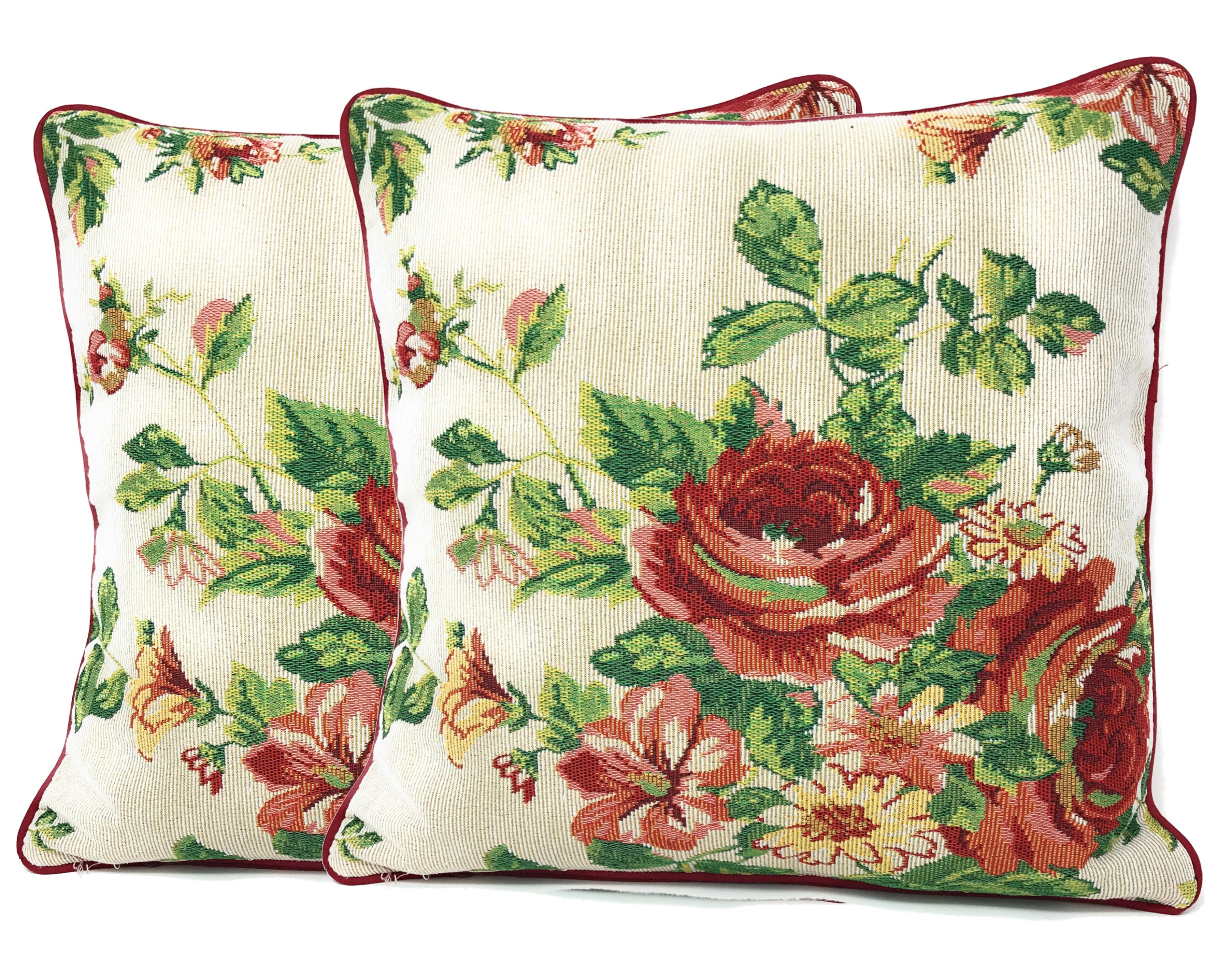Tache Sweet Roses Vintage Ivory Woven Tapestry Throw Pillow Cover (17593CC)