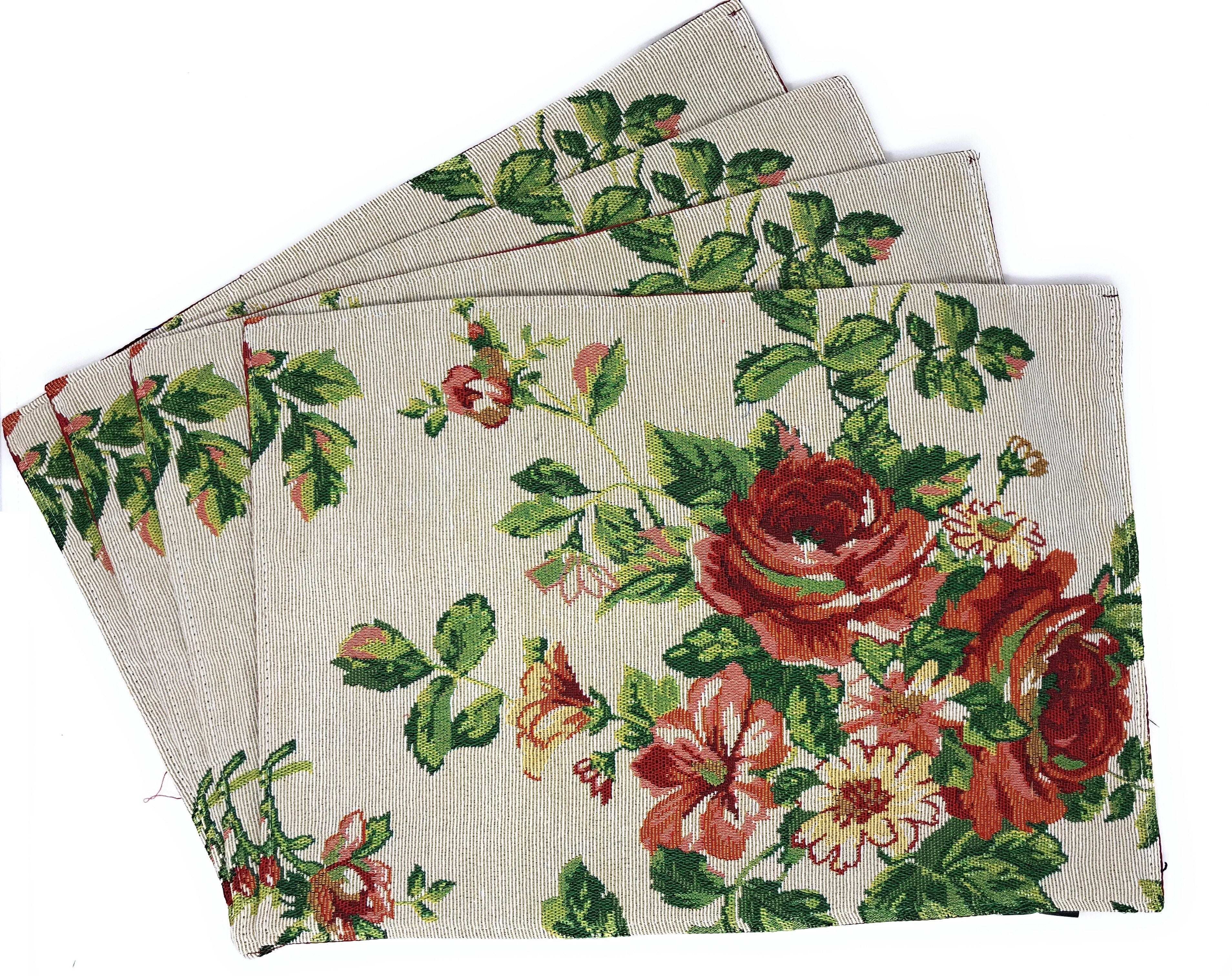 Taterbush Sweet Roses Vintage Ivory Woven Tapestry Placemat Set (17593PM)