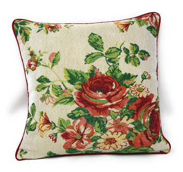 Taterbush Sweet Roses Vintage Ivory Woven Tapestry Throw Pillow Cover (17593CC)
