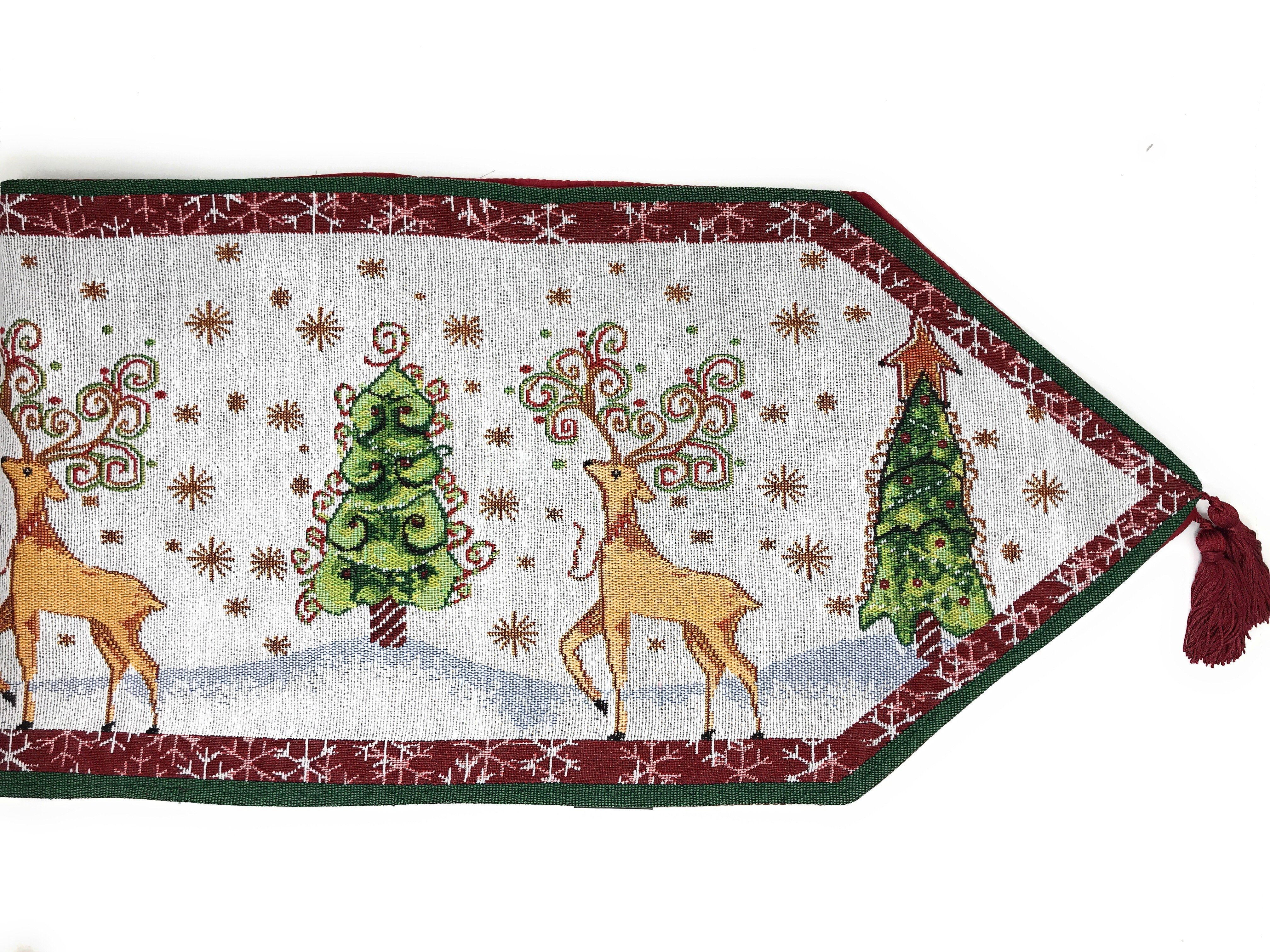 Taterbush Winter Forest Reindeer Vintage Holiday Woven Tapestry Table Runners (9192TR)