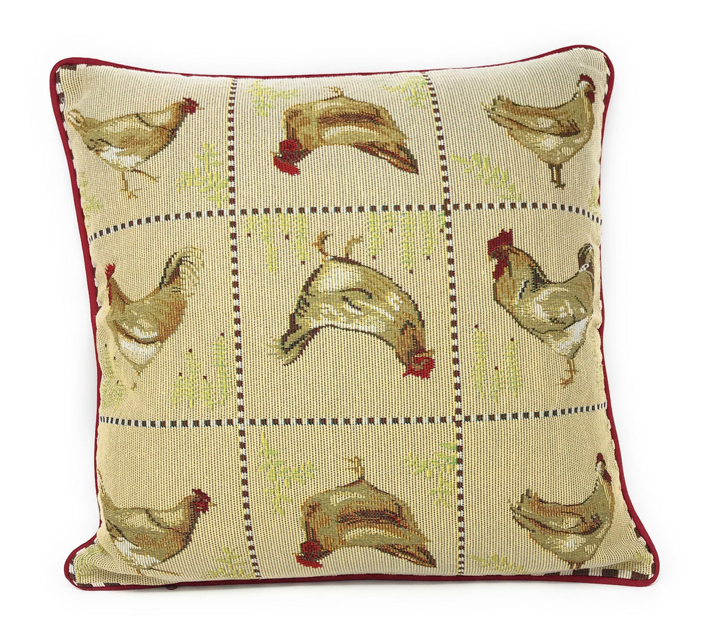 Tache Country Farmhouse Rooster Hens Woven Tapestry Throw Pillow Cover (13139CC)