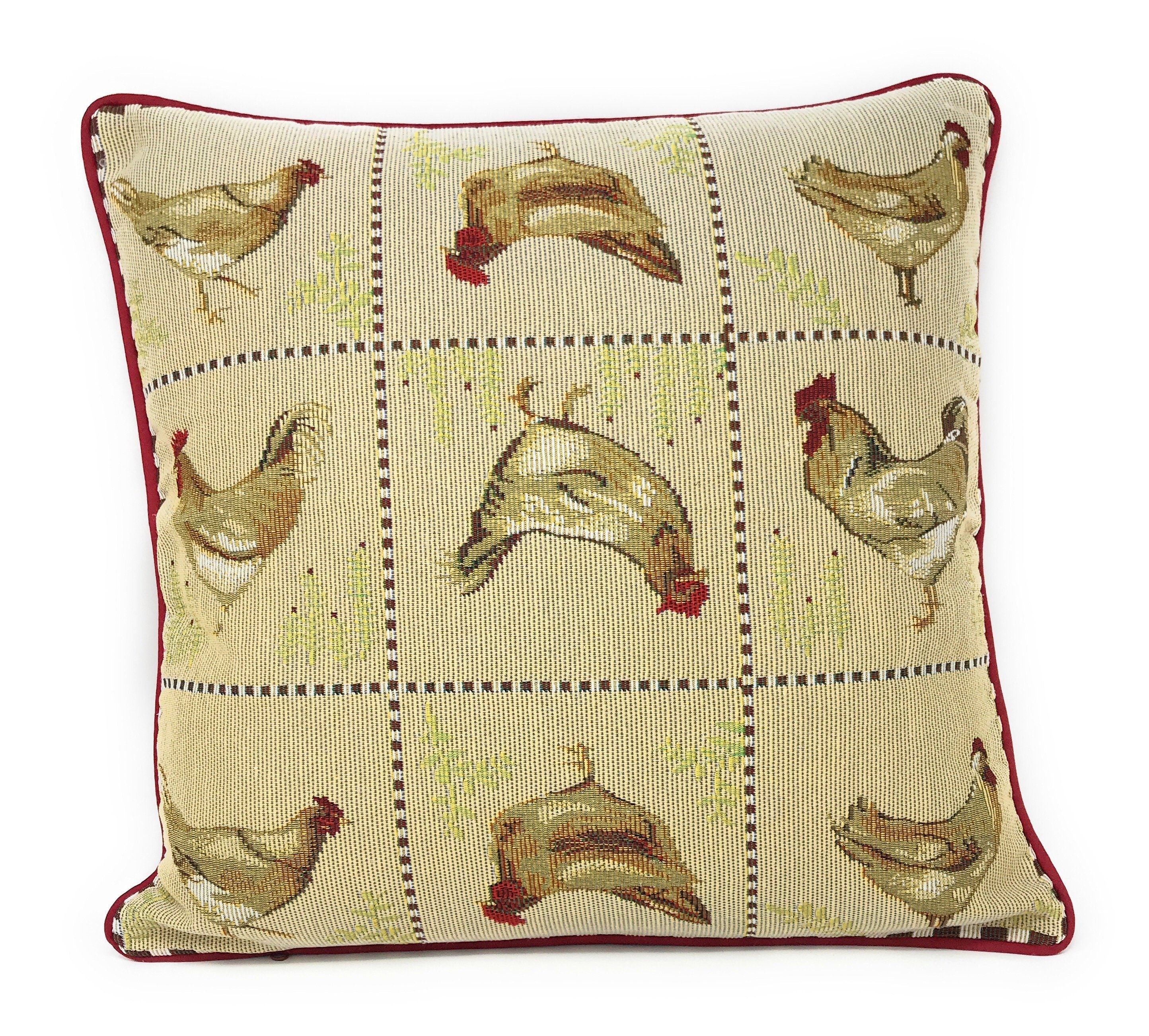 Tache Country Farmhouse Rooster Hens Woven Tapestry Throw Pillow Cover (13139CC)