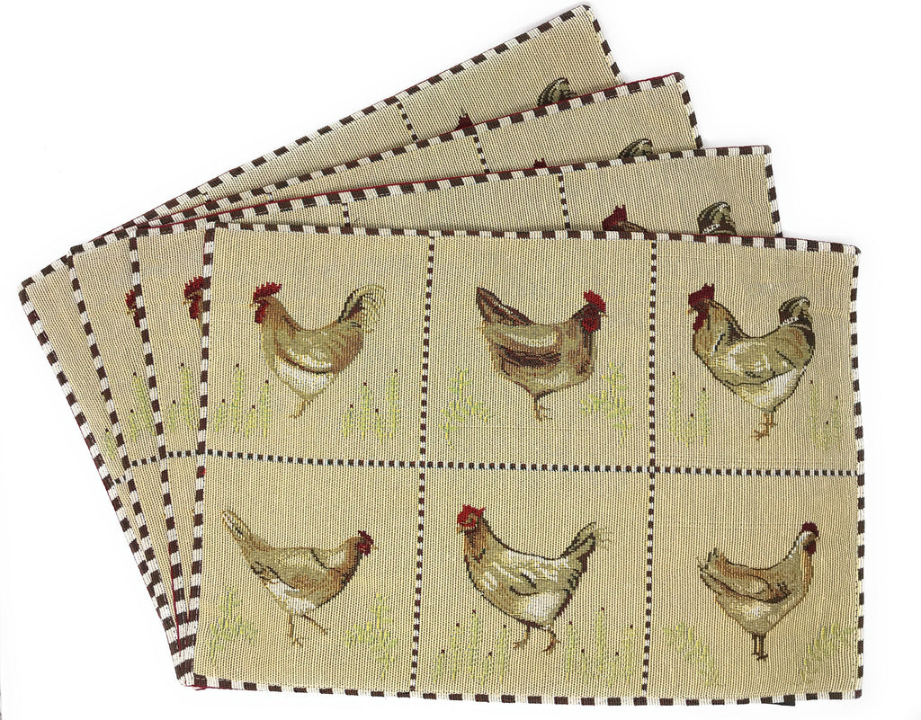 Tache Country Farmhouse Rooster Hens Woven Tapestry Placemat Set (13139PM)