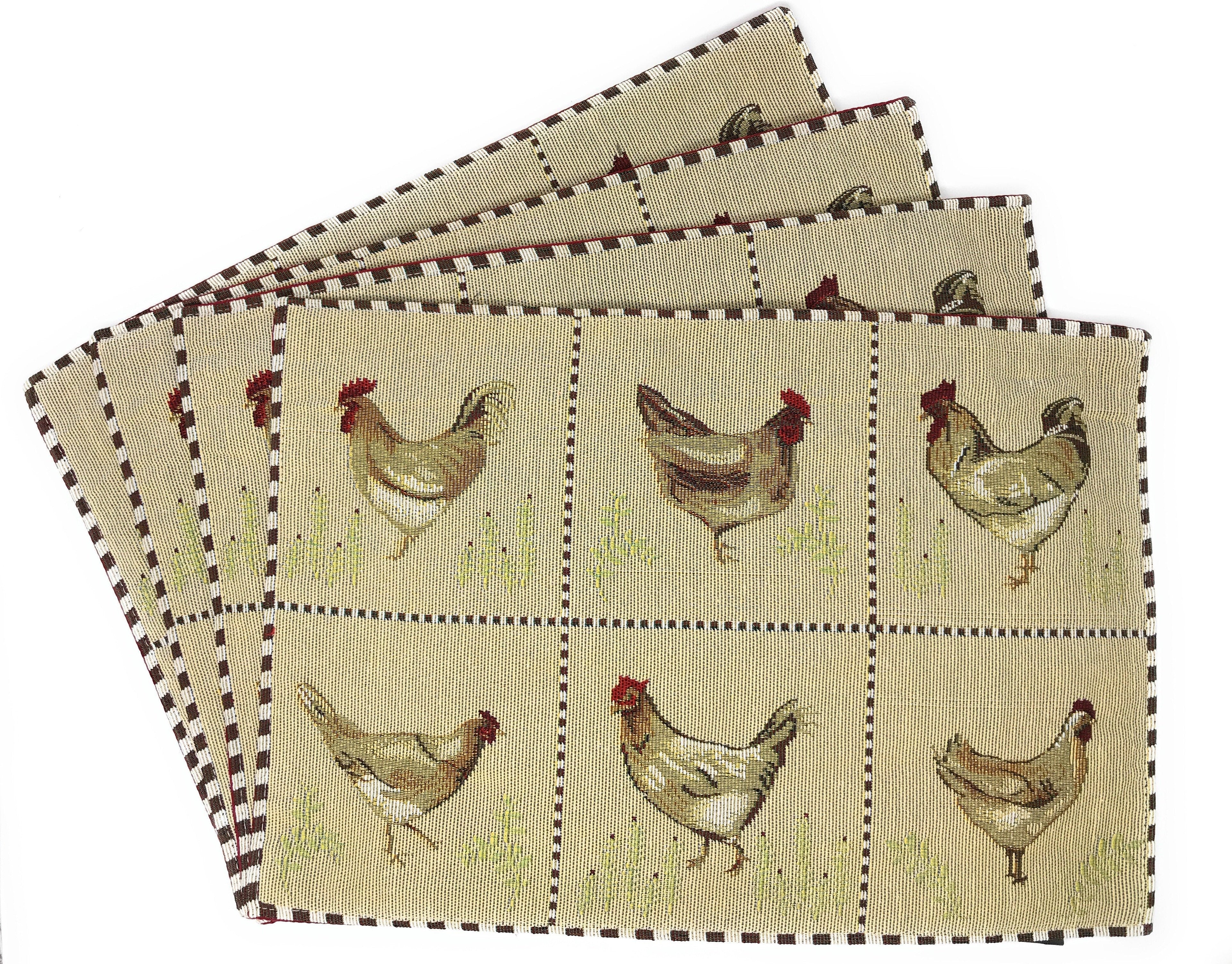 Tache Country Farmhouse Rooster Hens Woven Tapestry Placemat Set (13139PM)