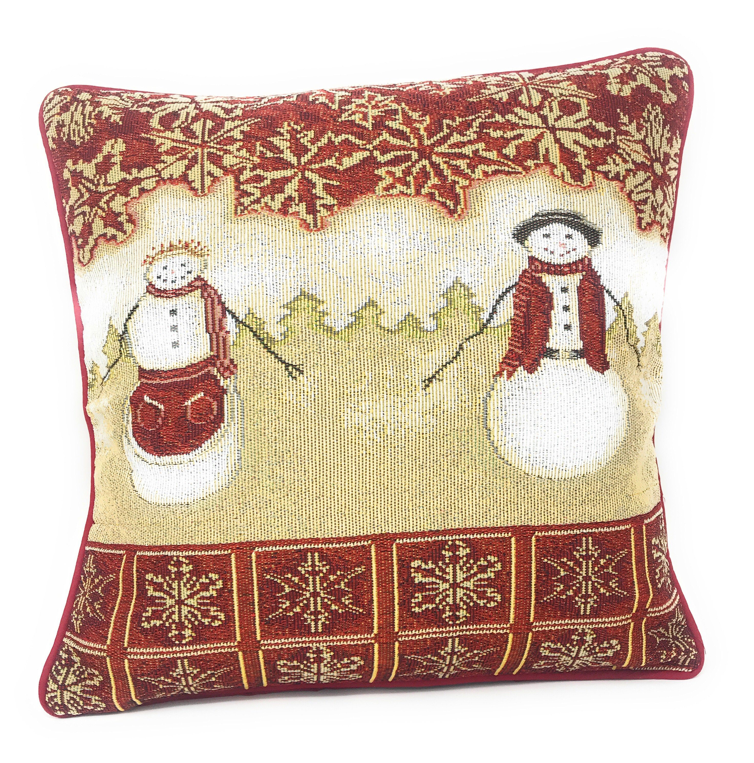 Tache Mr. & Mrs. Snowman Couple Woven Tapestry Throw Pillow Cover (10323CC)