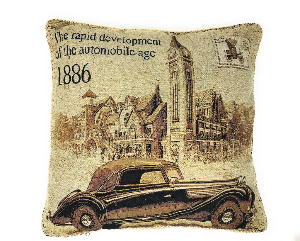 Tache Drive Benz into Town Big Ben London Postcard Vintage Throw Pillow Cover (16543)