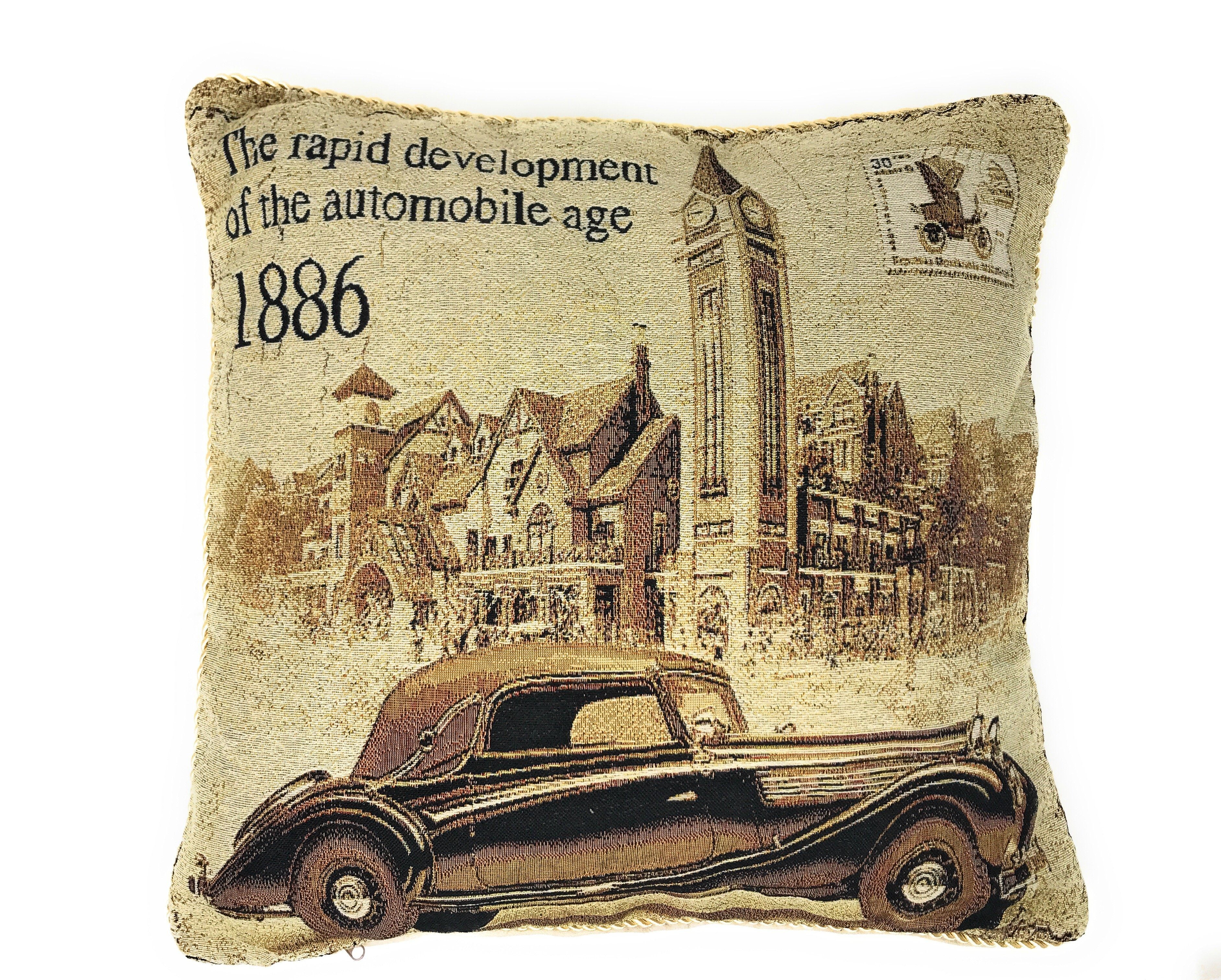 Tache Drive Benz into Town Big Ben London Postcard Vintage Throw Pillow Cover (16543)