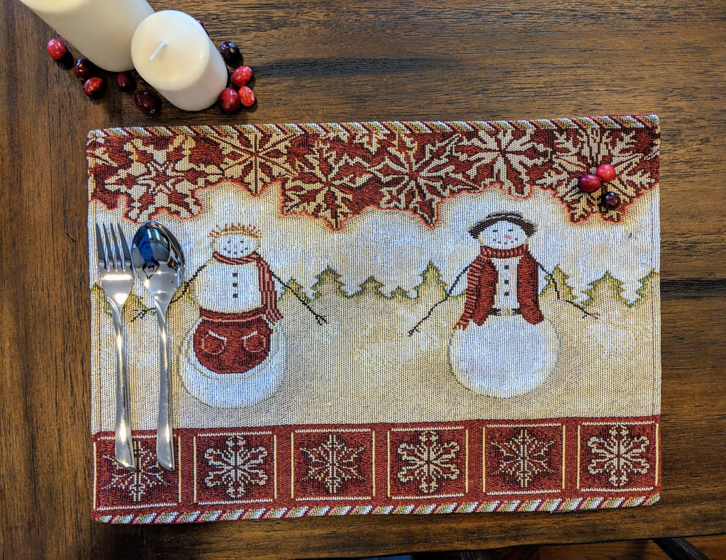 Tache Mr. & Mrs. Snowman Couple Woven Tapestry Placemat Set of 4 (10323PM)