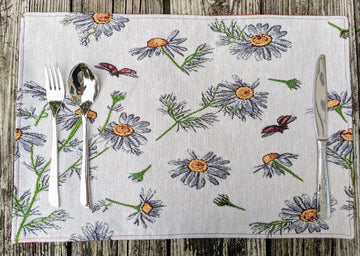 Tache Floral Daisies Ladybugs Woven Tapestry Placemat Set (18114)