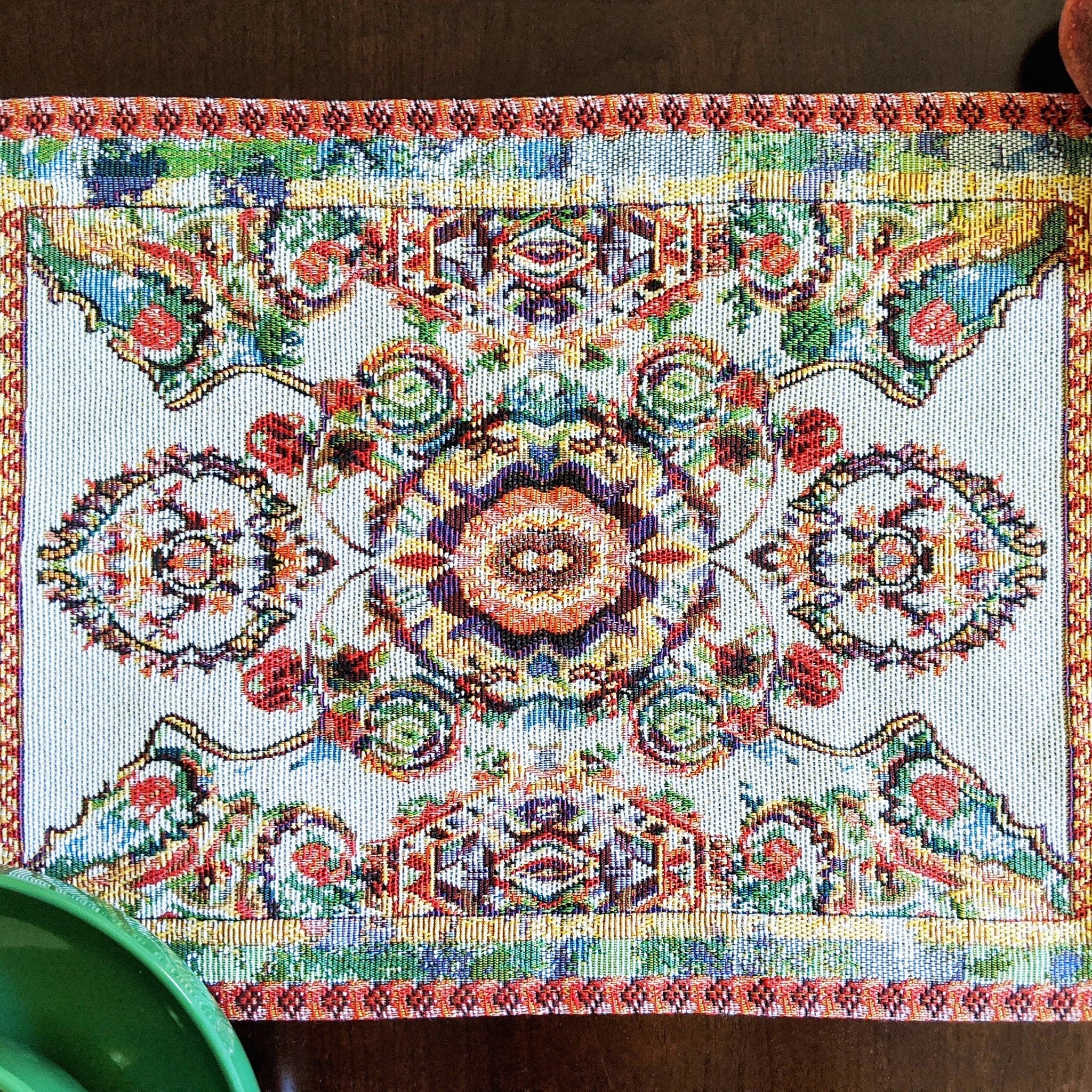 Taterbush Elegant Coral Colorful Ornate Paisley Woven Tapestry Placemat Set (18193)