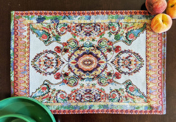 Taterbush Elegant Coral Colorful Ornate Paisley Woven Tapestry Placemat Set (18193)