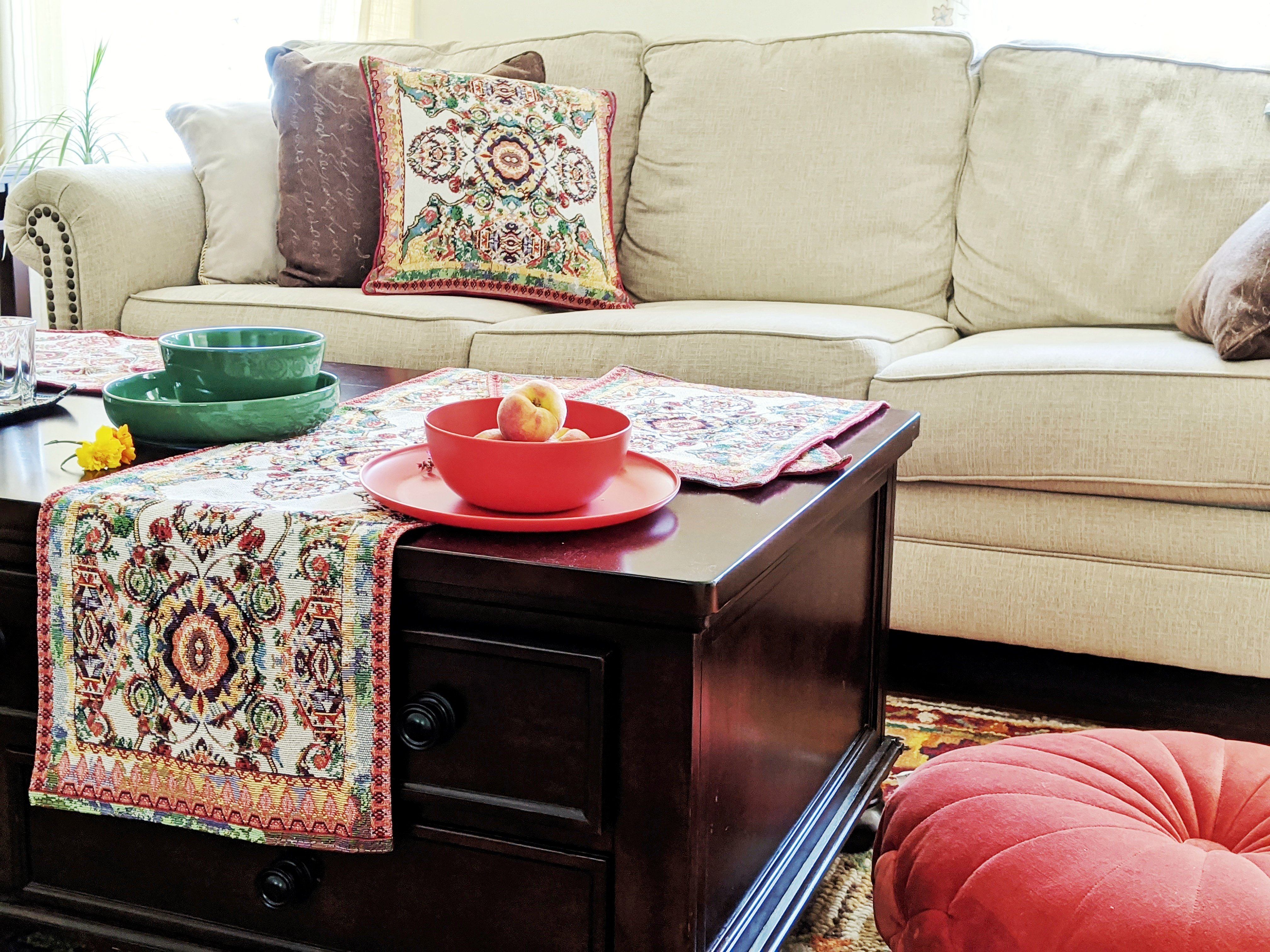 Taterbush Elegant Ivory Colorful Ornate Paisley Woven Tapestry Table Runner (18193)