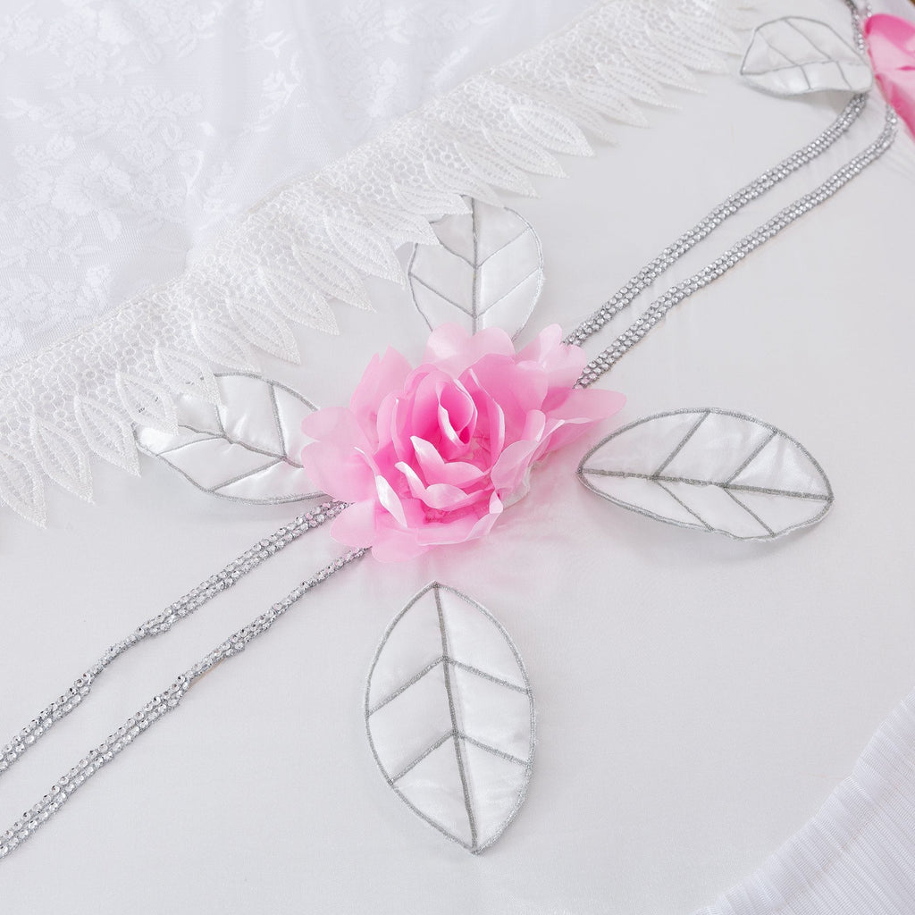 Tache Ruffle Floral Lace Satin White Pink Luxury Delicate Rose Comforter Set (MA125)