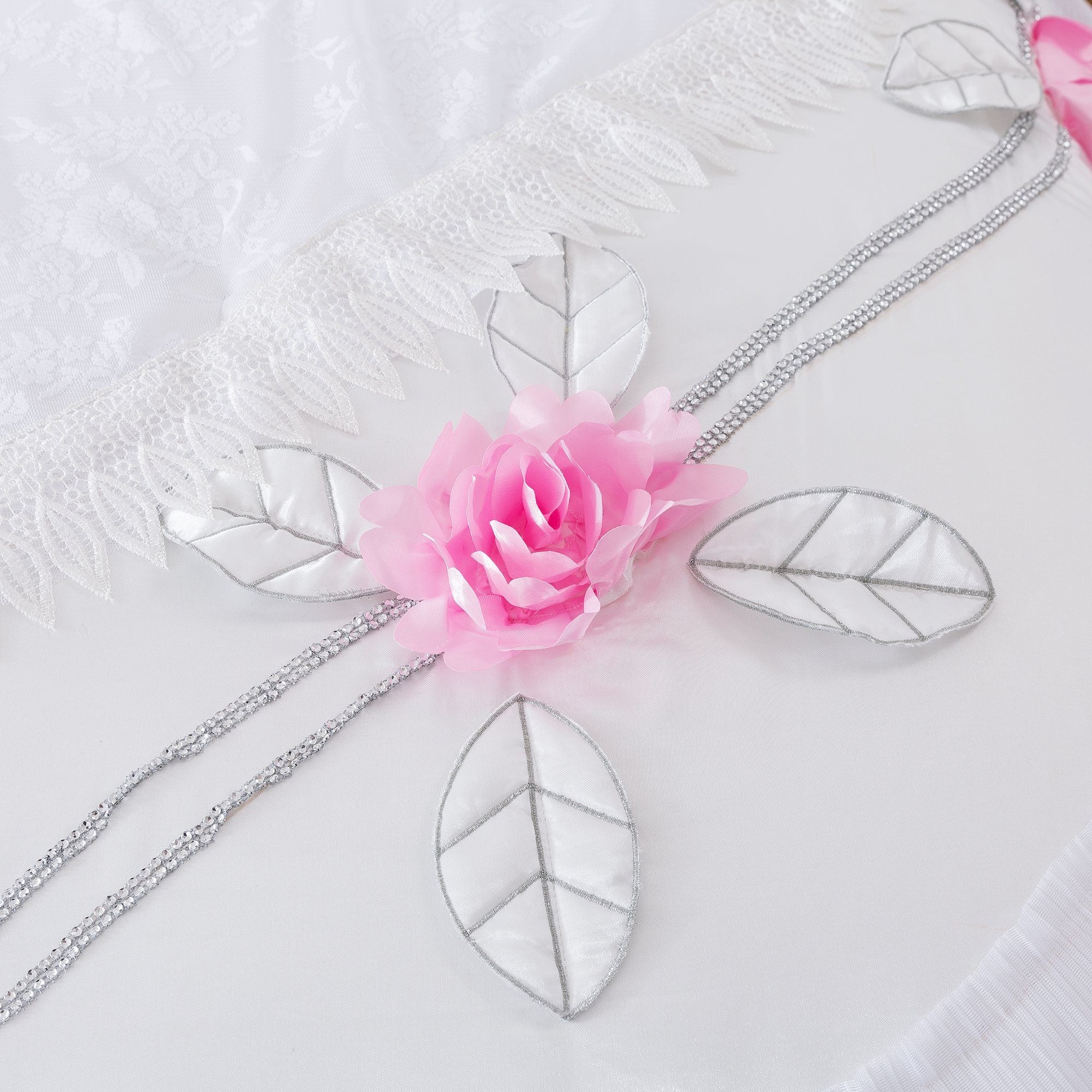 Tache Ruffle Floral Lace Satin White Pink Luxury Delicate Rose Comforter Set (MA125)