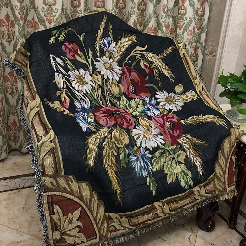 Taterbush Floral Wheat Bouquet Harvest Tapestry Throw with Fringe (1358)